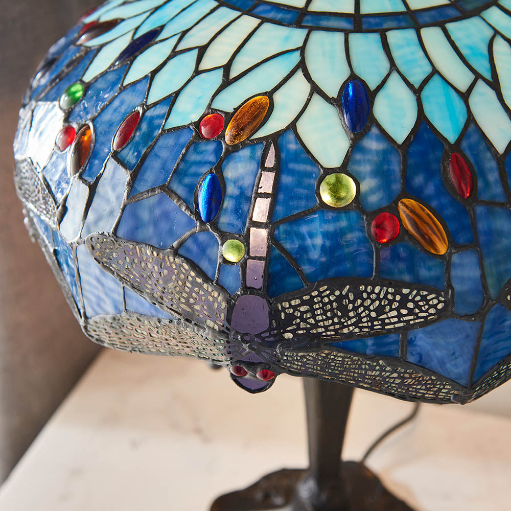 Interiors 1900 Dragonfly Blue Medium Table Lamp - Tiffany Glass