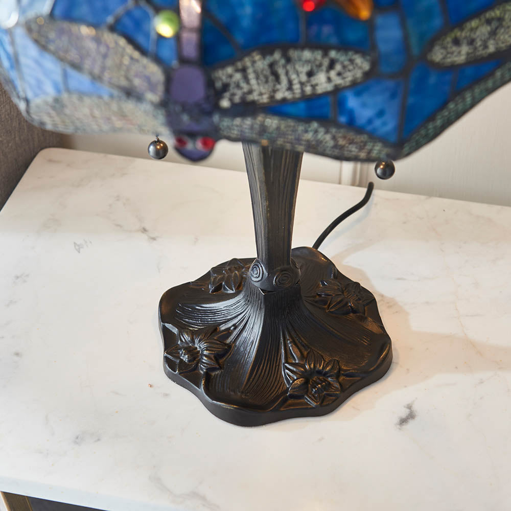 Interiors 1900 Dragonfly Blue Medium Table Lamp - Tiffany Glass