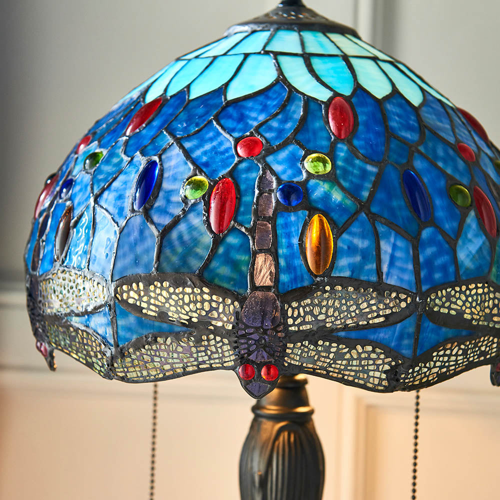 Interiors 1900 Dragonfly Blue Small Table Lamp - Tiffany Glass