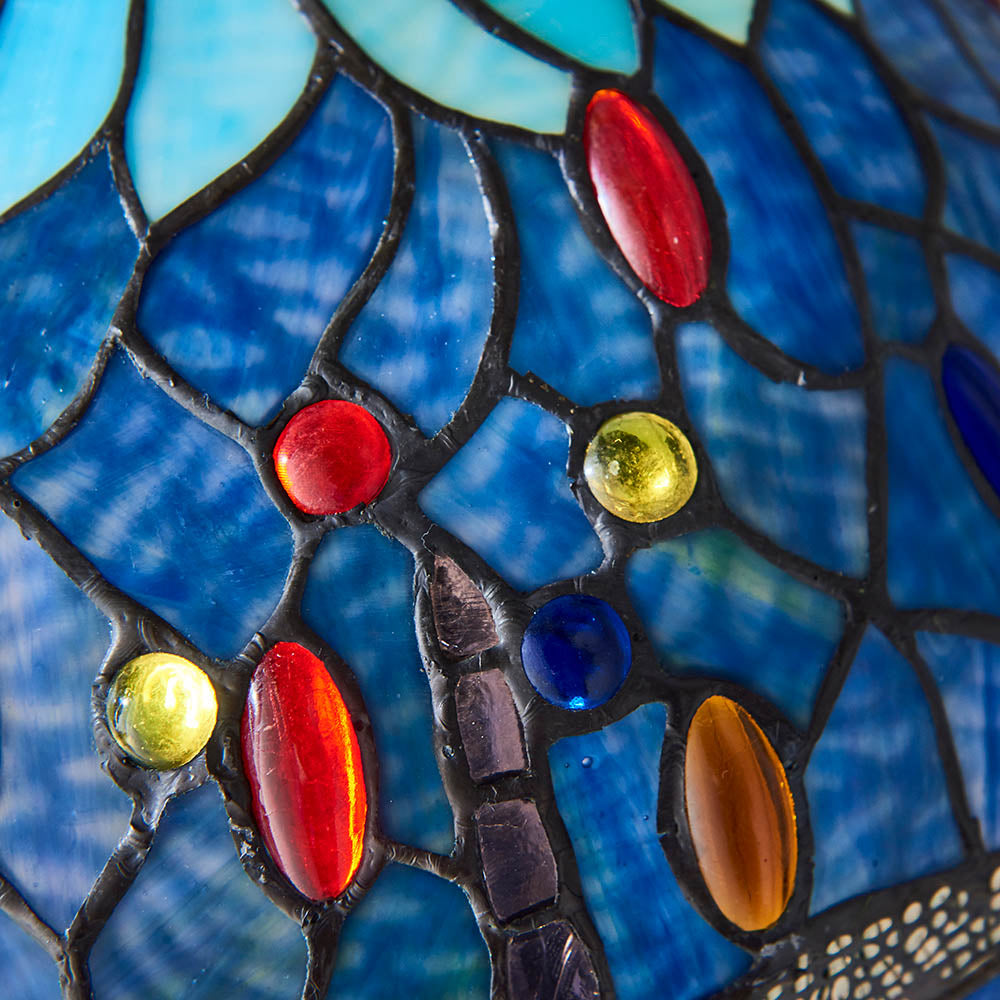 Interiors 1900 Dragonfly Blue Small Table Lamp - Tiffany Glass