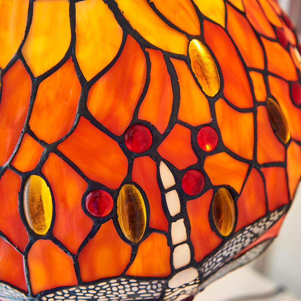 Interiors 1900 Dragonfly Flame Small Table Lamp - Tiffany Glass