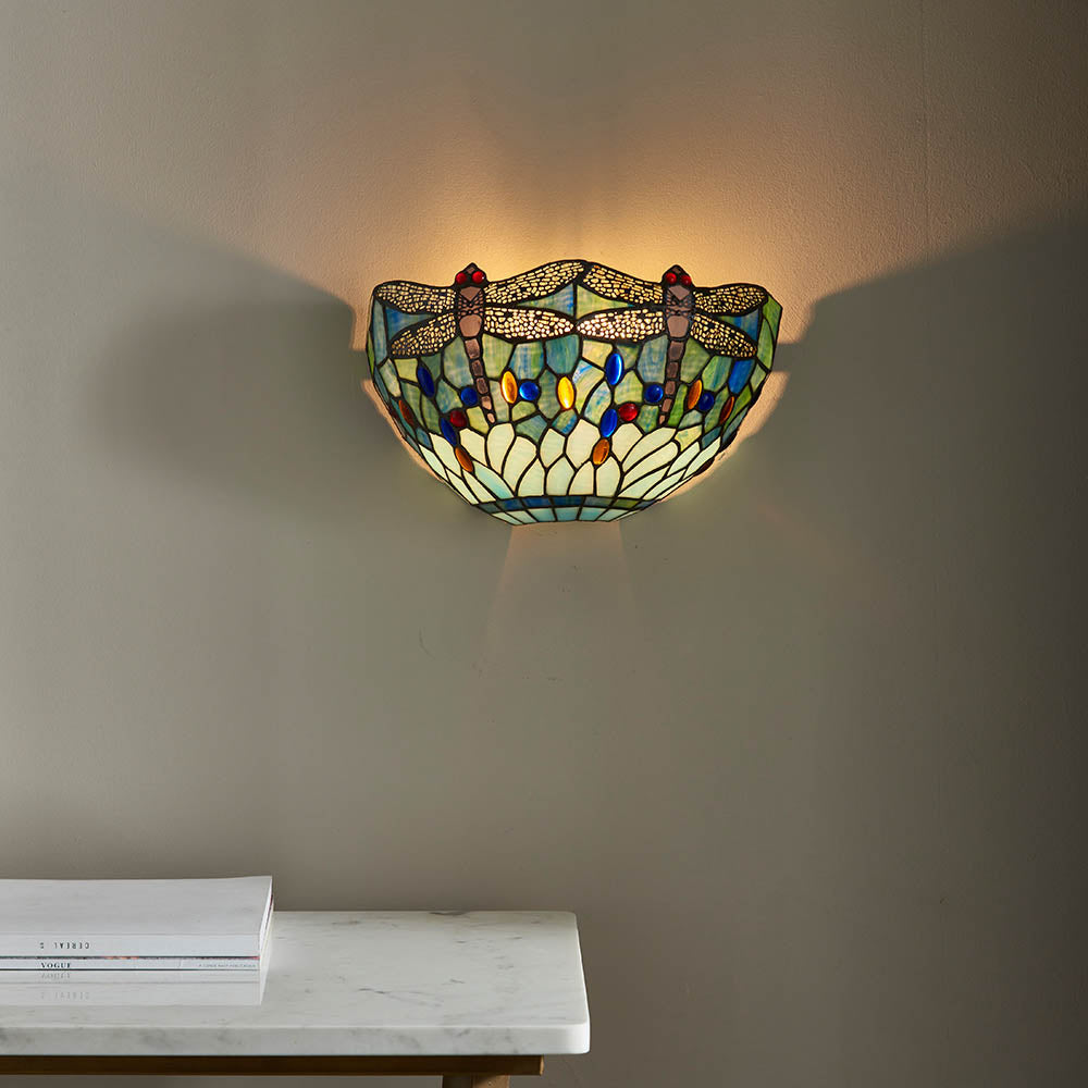 Interiors 1900 Dragonfly Blue Single Wall Fitting - Tiffany Glass
