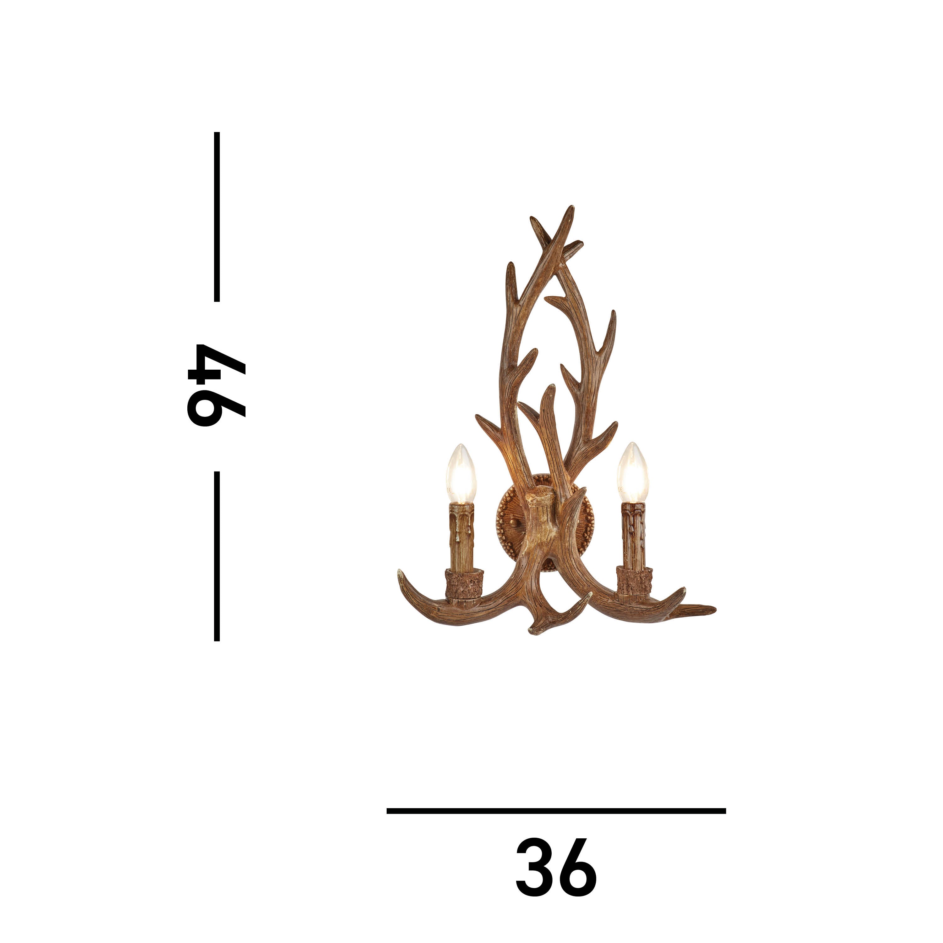 Searchlight Abercromby 2 Light Stag Wall Bracket - Rustic Brown Resin Finish