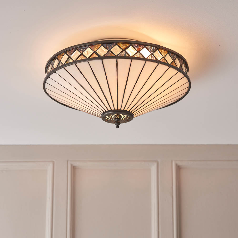 Interiors 1900 Fargo Medium 2 Light Flush Fitting - Tiffany Glass