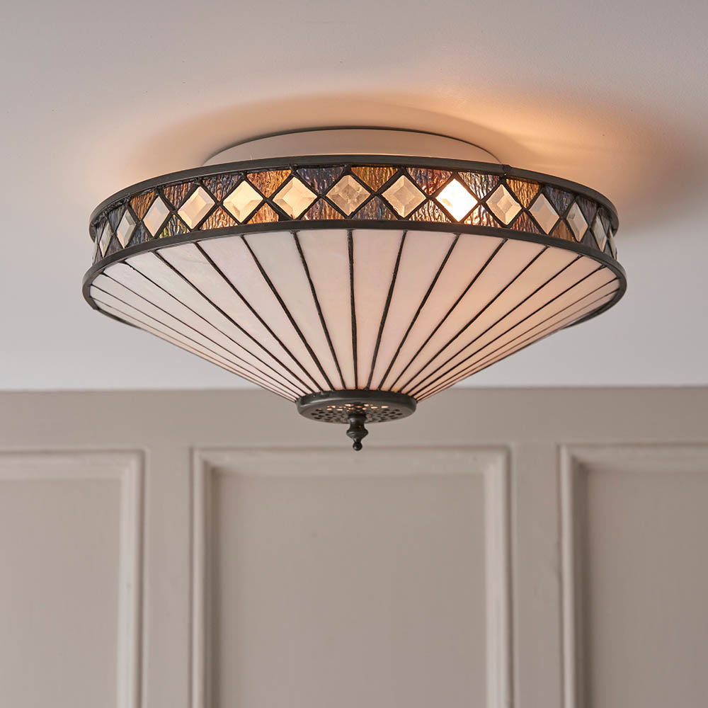 Interiors 1900 Fargo Medium 2 Light Flush Fitting - Tiffany Glass