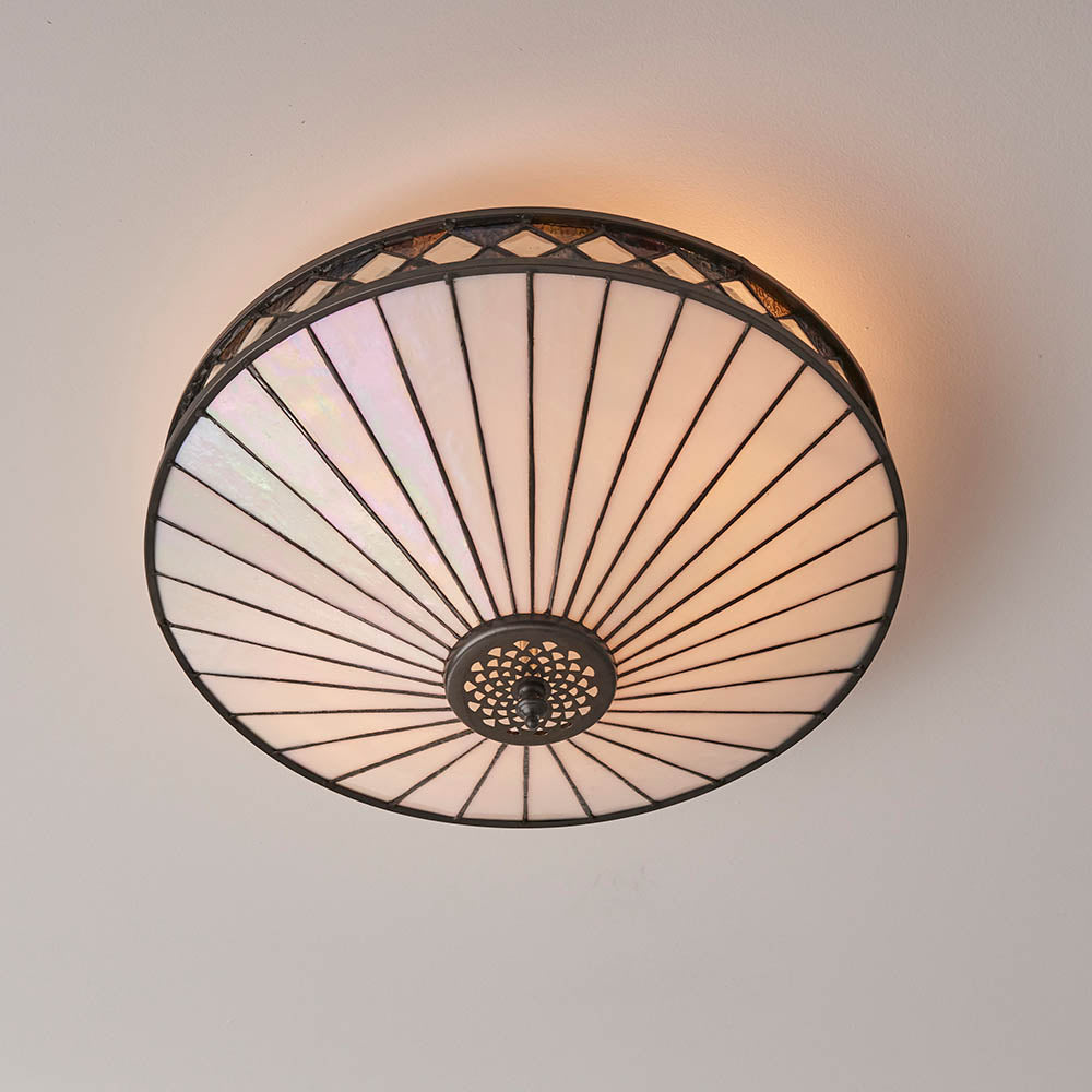 Interiors 1900 Fargo Medium 2 Light Flush Fitting - Tiffany Glass