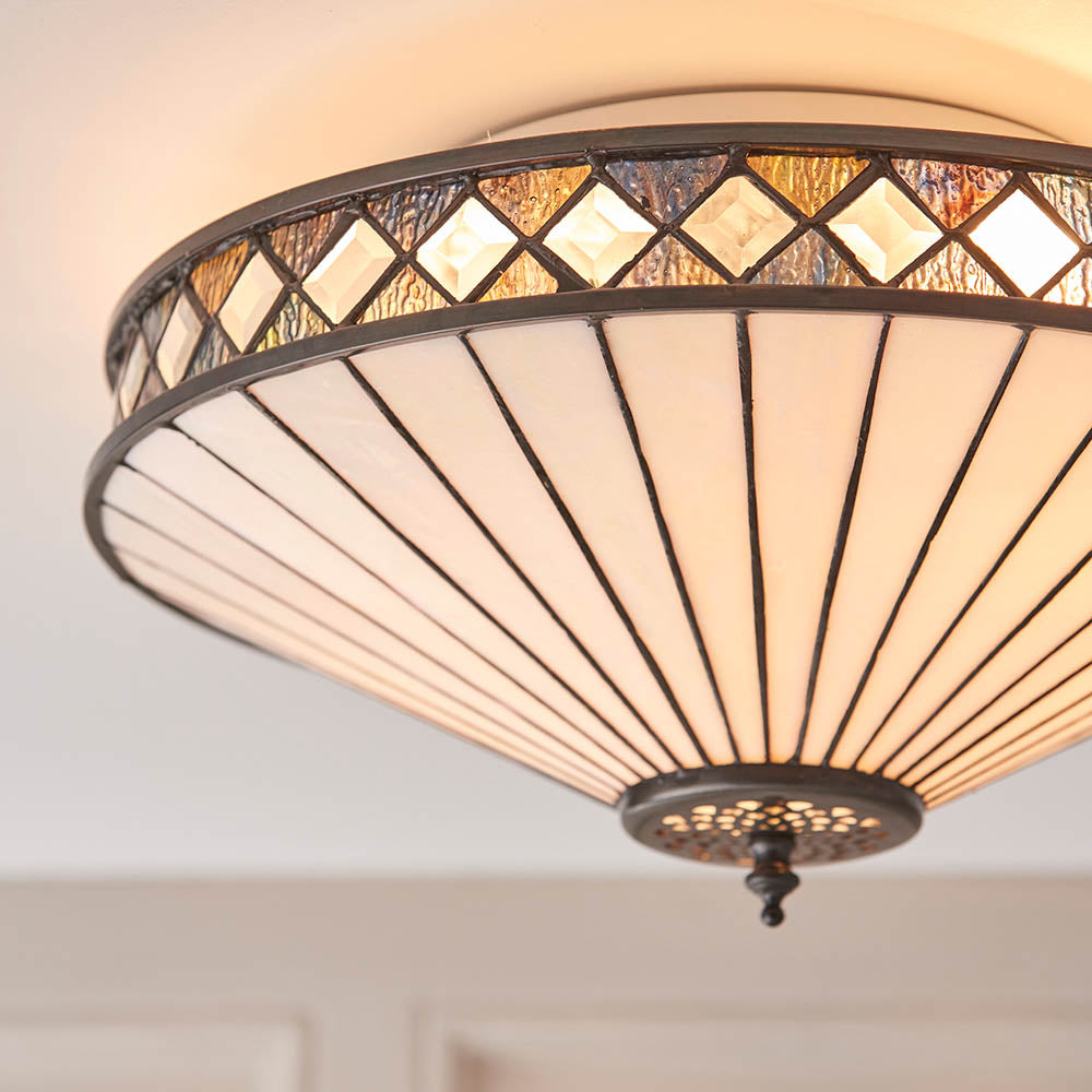 Interiors 1900 Fargo Medium 2 Light Flush Fitting - Tiffany Glass