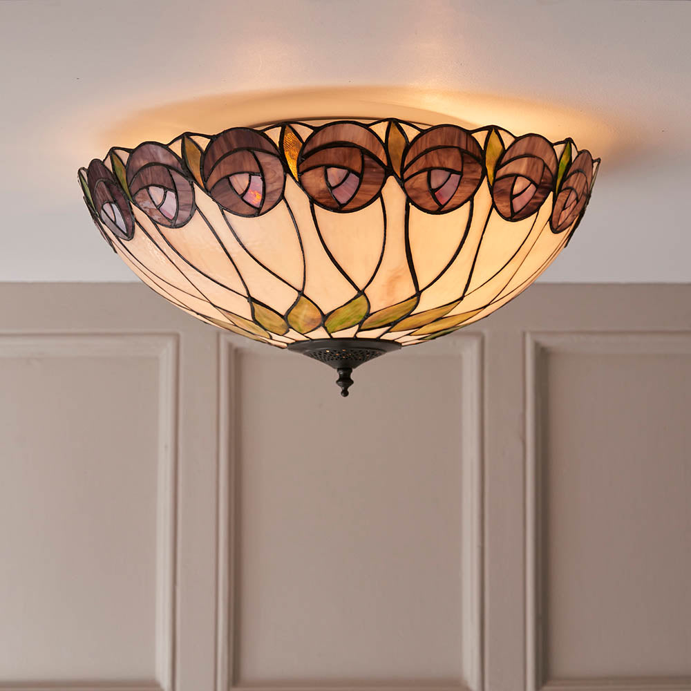 Interiors 1900 Hutchinson Large 2 Light Flush Fitting - Tiffany Glass