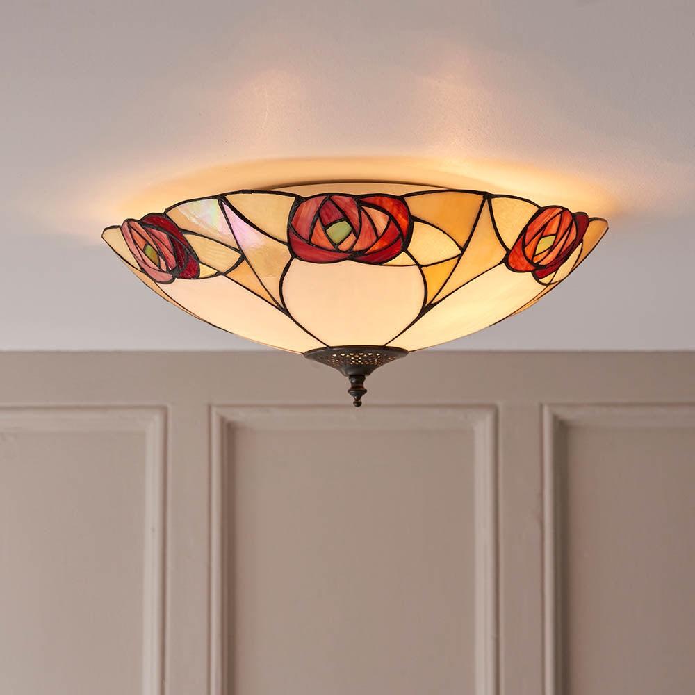 Interiors 1900 Ingram Large 2 Light Flush Fitting - Tiffany Glass