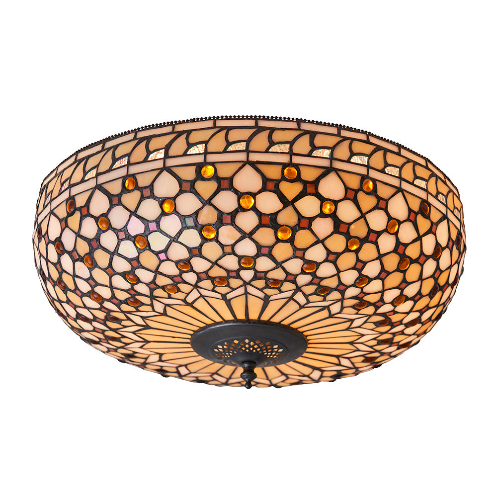 Interiors 1900 Mille Feux Large 2 Light Flush Fitting - Tiffany Glass