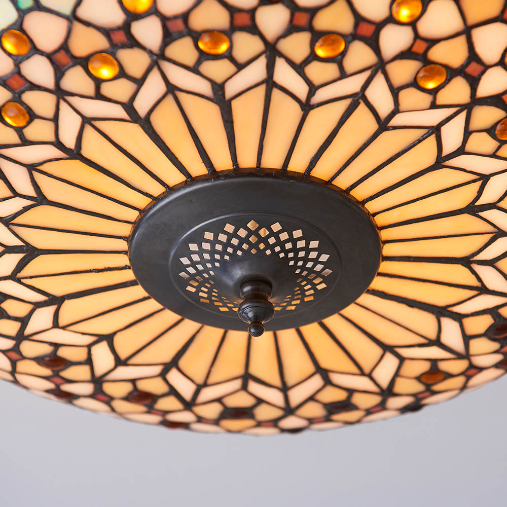 Interiors 1900 Mille Feux Large 2 Light Flush Fitting - Tiffany Glass