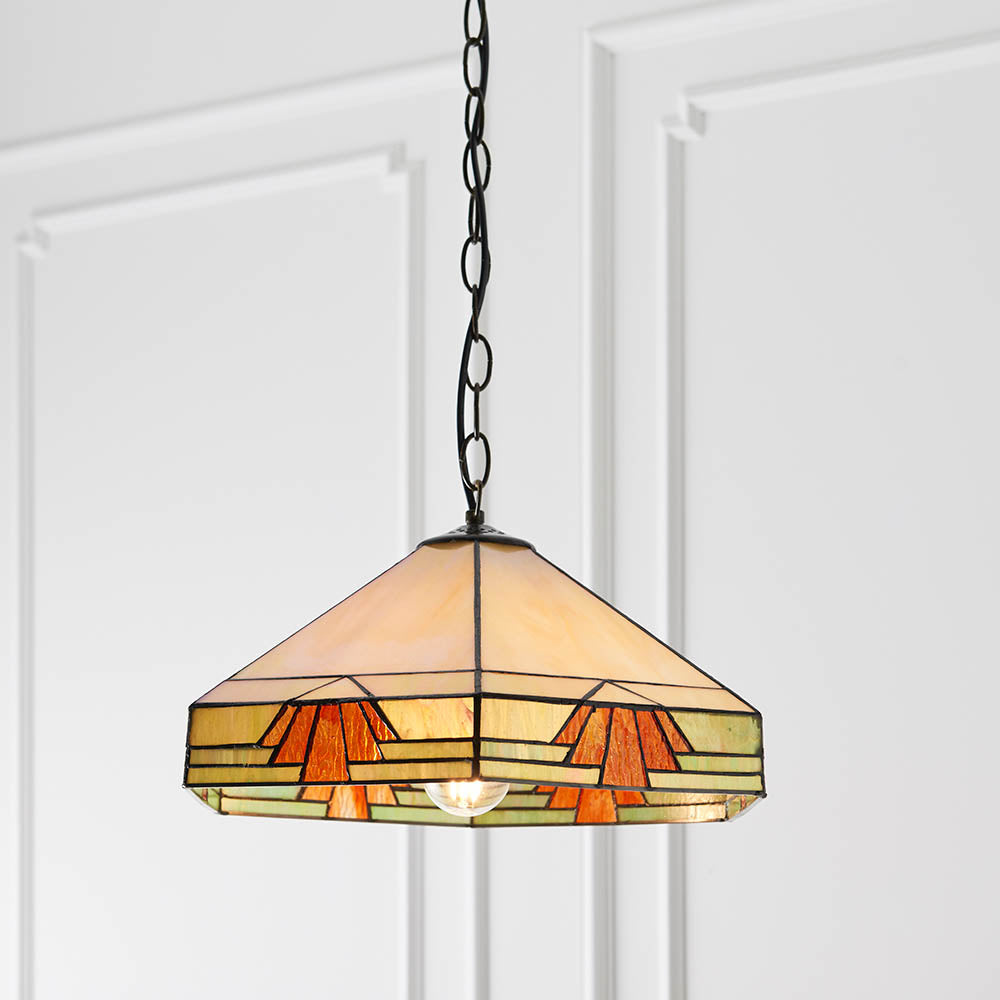 Interiors 1900 Nevada Medium Pendant - Handcrafted Tiffany Style Glass