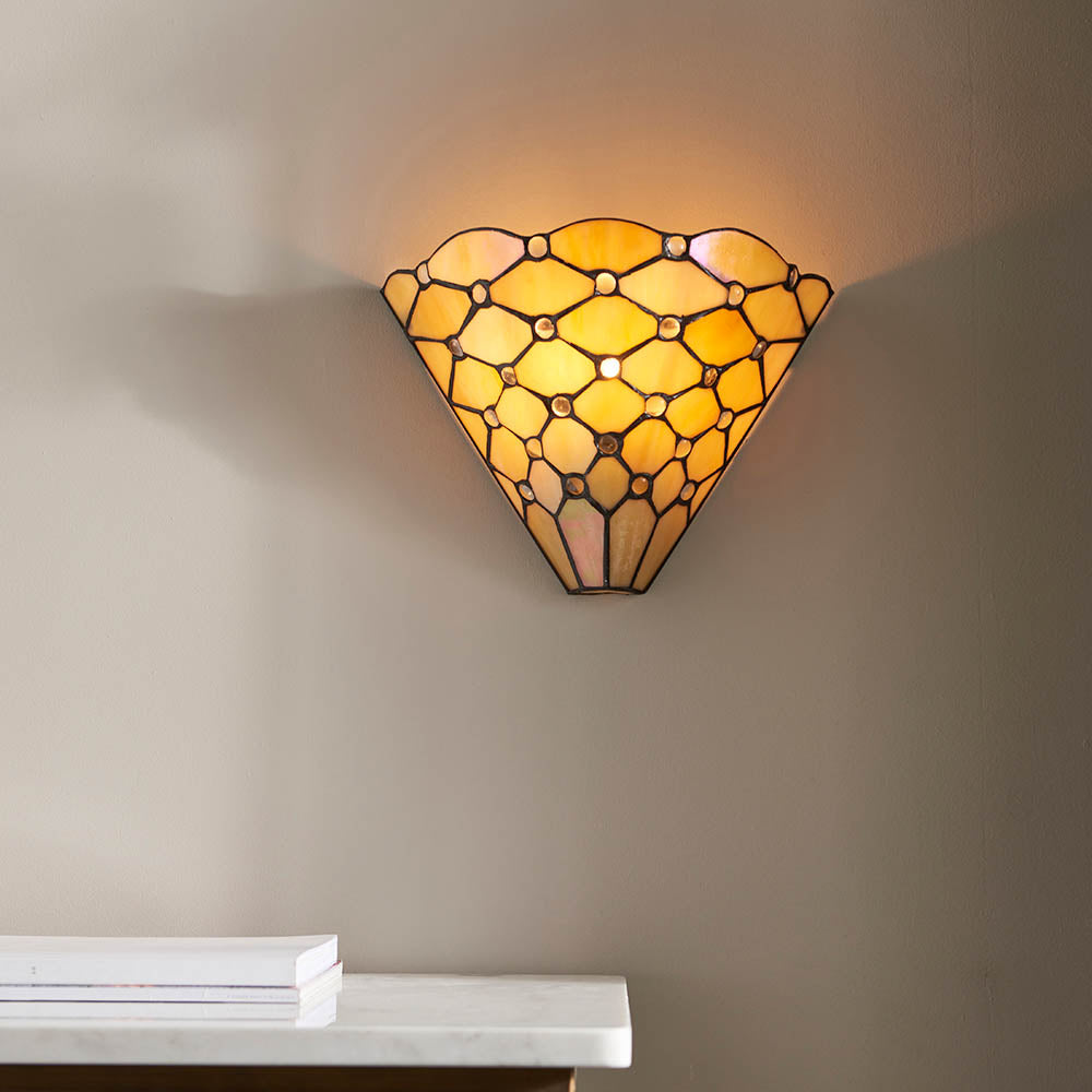 Interiors 1900 Pearl Single Wall Fitting - Tiffany Glass