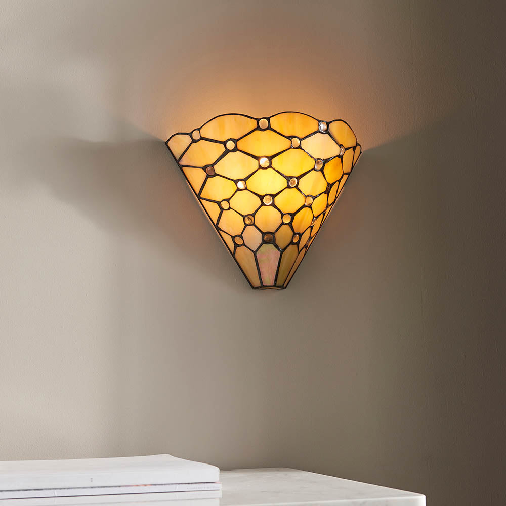 Interiors 1900 Pearl Single Wall Fitting - Tiffany Glass
