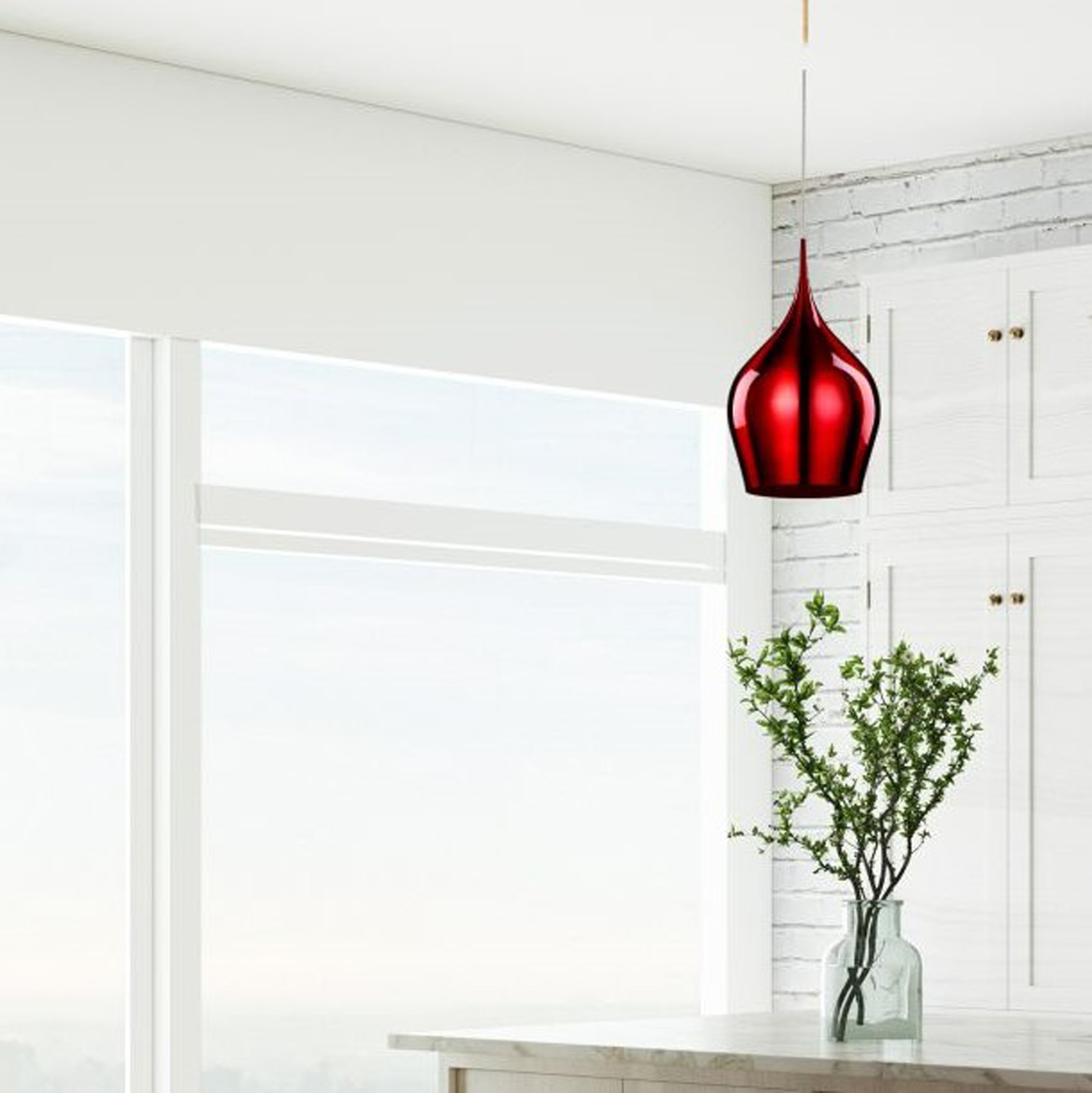 Searchlight Vulcan Single Red Pendant - Diameter 26cm