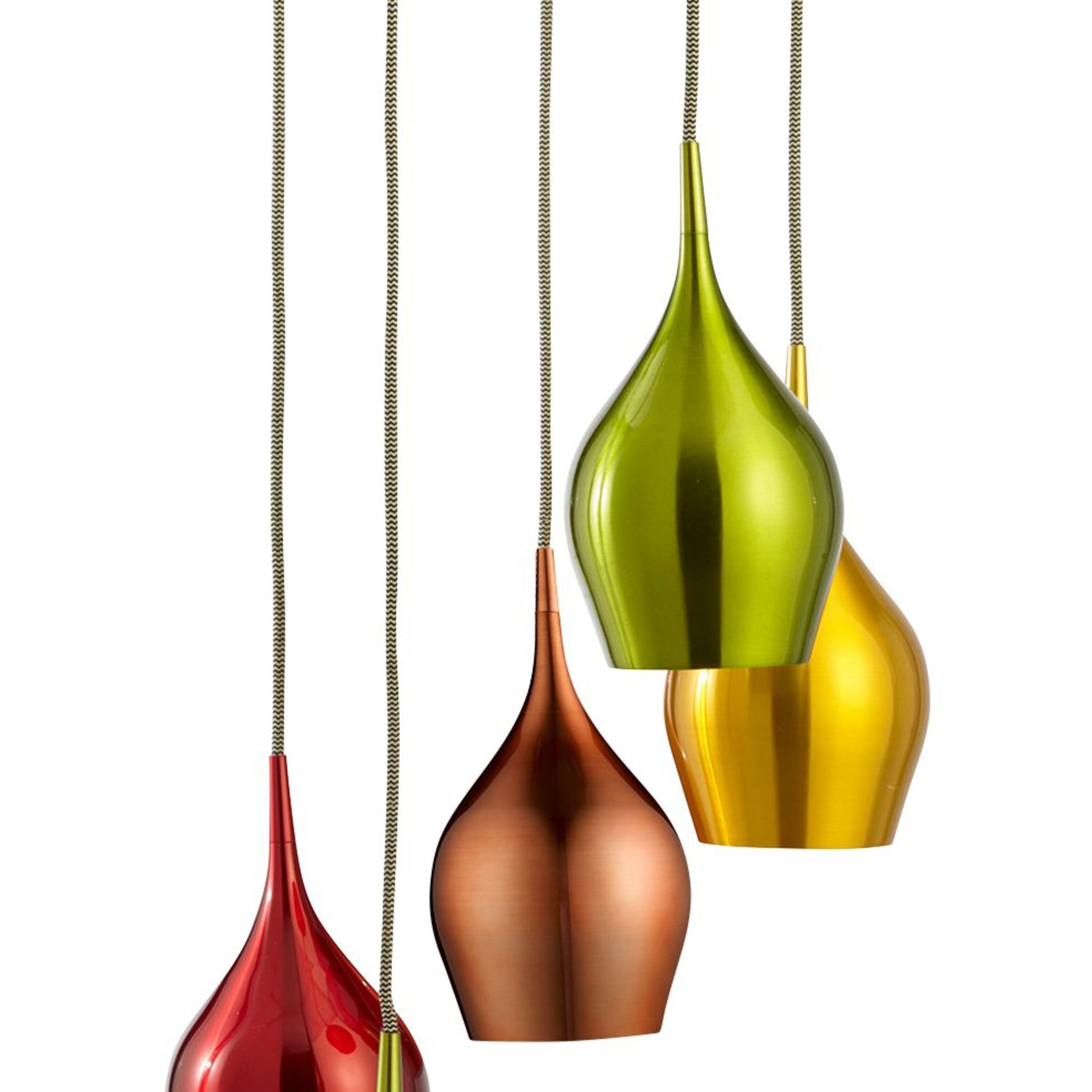 Searchlight Vulcan 5 Light Multi - Drop Coloured (Red, Green, Gold, Copper) Shades