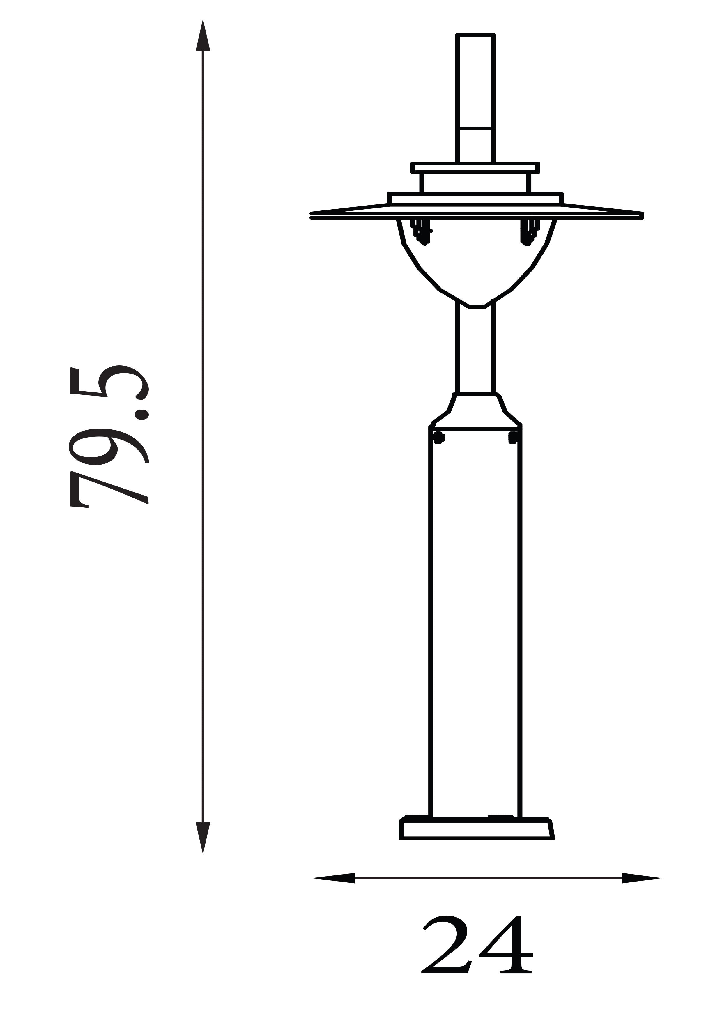 Technical line drawing of the Texas outdoor bollard light showing overall height of 79.5cm and base width of 24cm