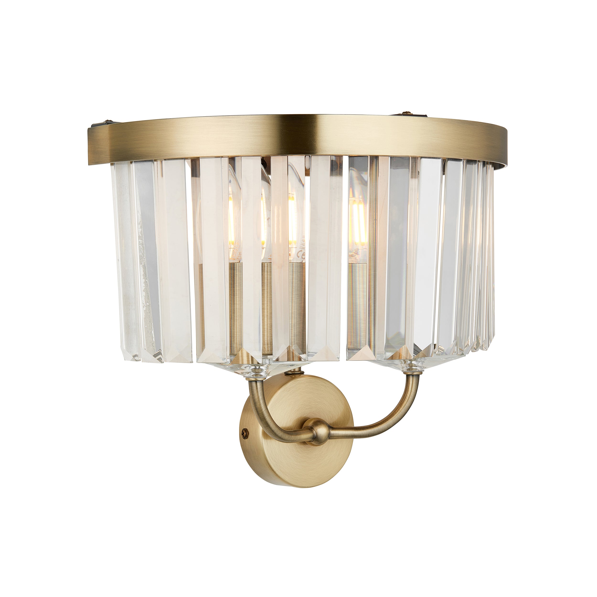 Utopia Martini 2 Light Wall Light - Antique Brass & Clear Cut Glass