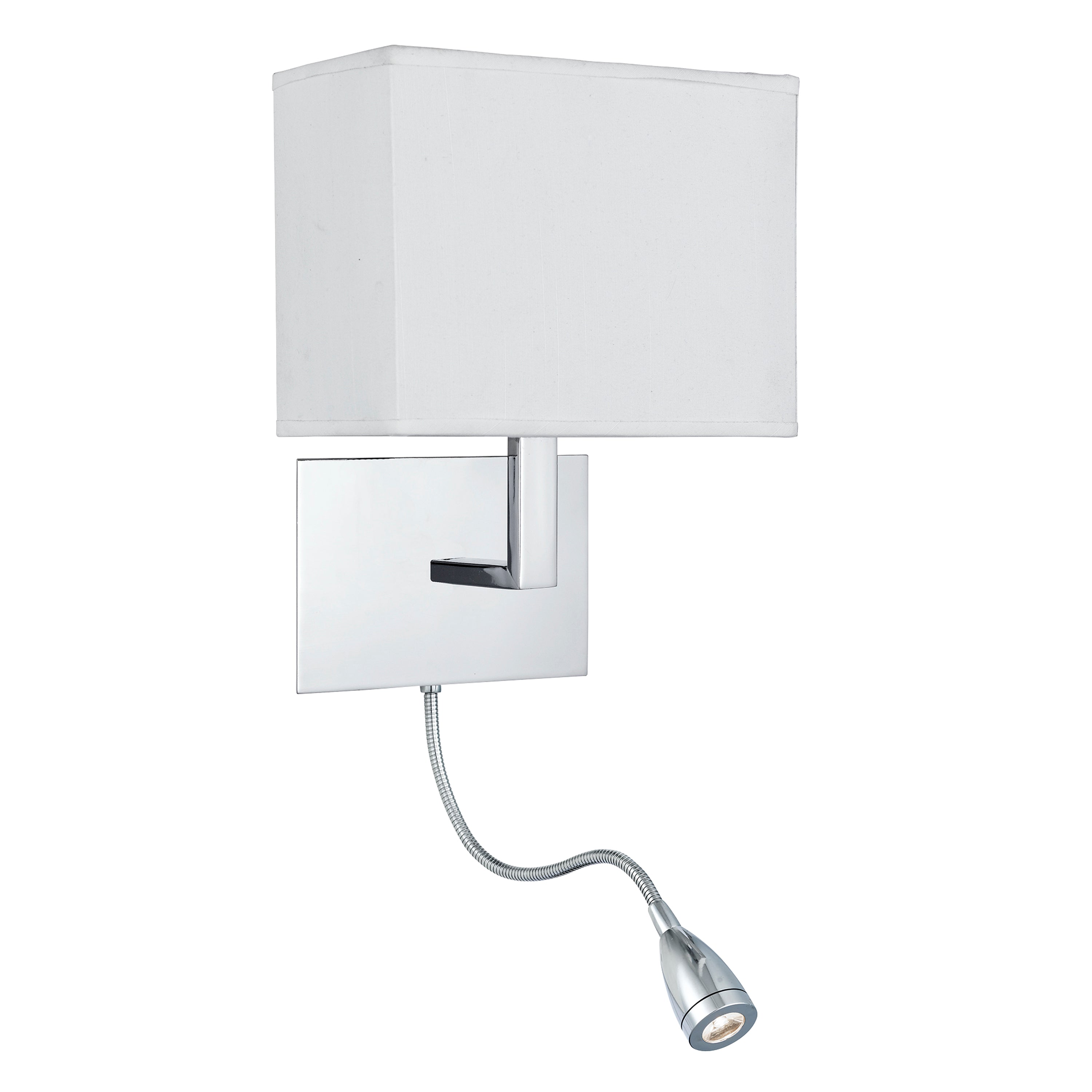 Searchlight Oakes Chrome Wall Light Oakes White Shade, LED Flexi - Arm, Switched