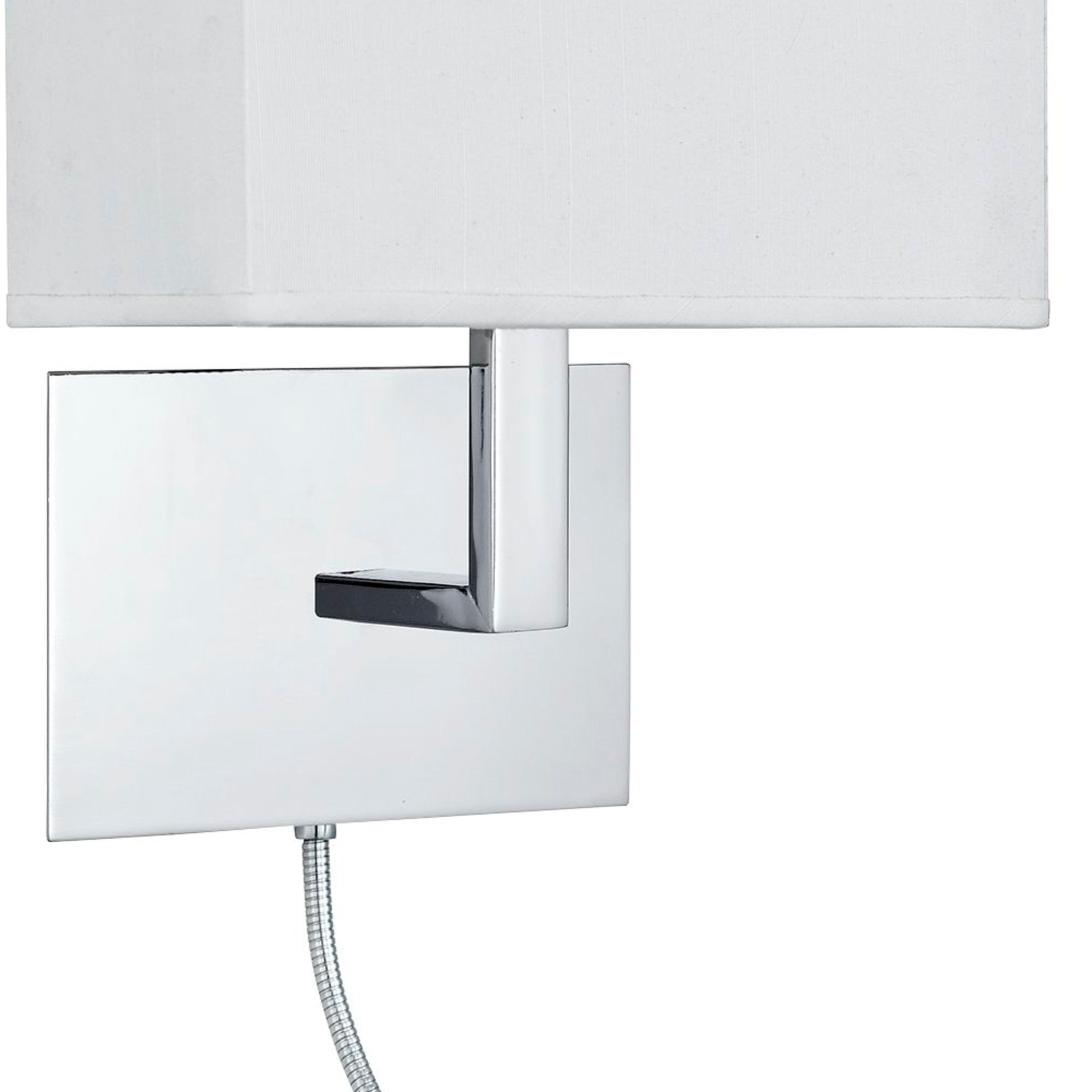 Searchlight Oakes Chrome Wall Light Oakes White Shade, LED Flexi - Arm, Switched