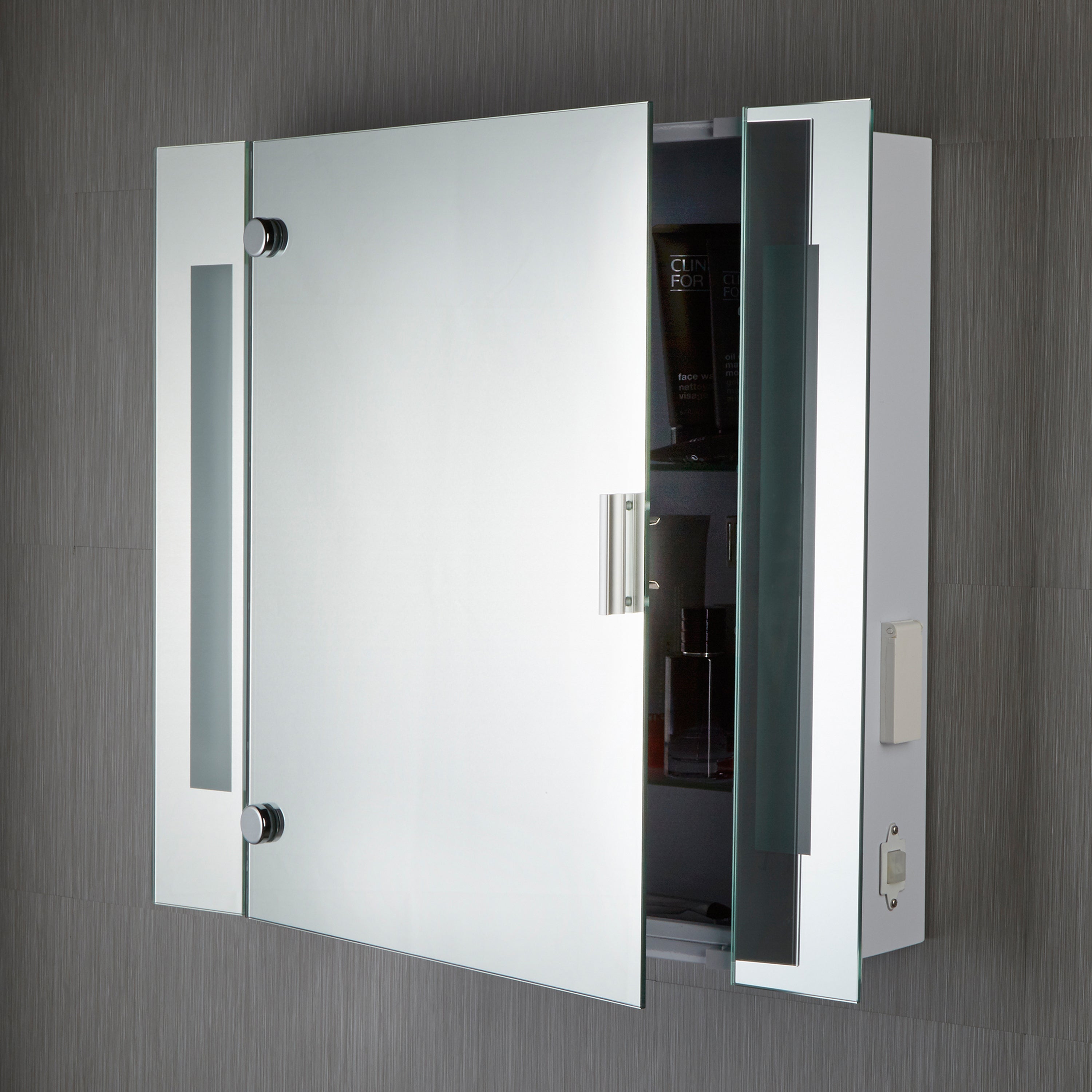 Searchlight Barmouth Bathroom Mirror Light - Illuminated Mirror Glass Cabinet - 2 Light Shaver Socket IP44