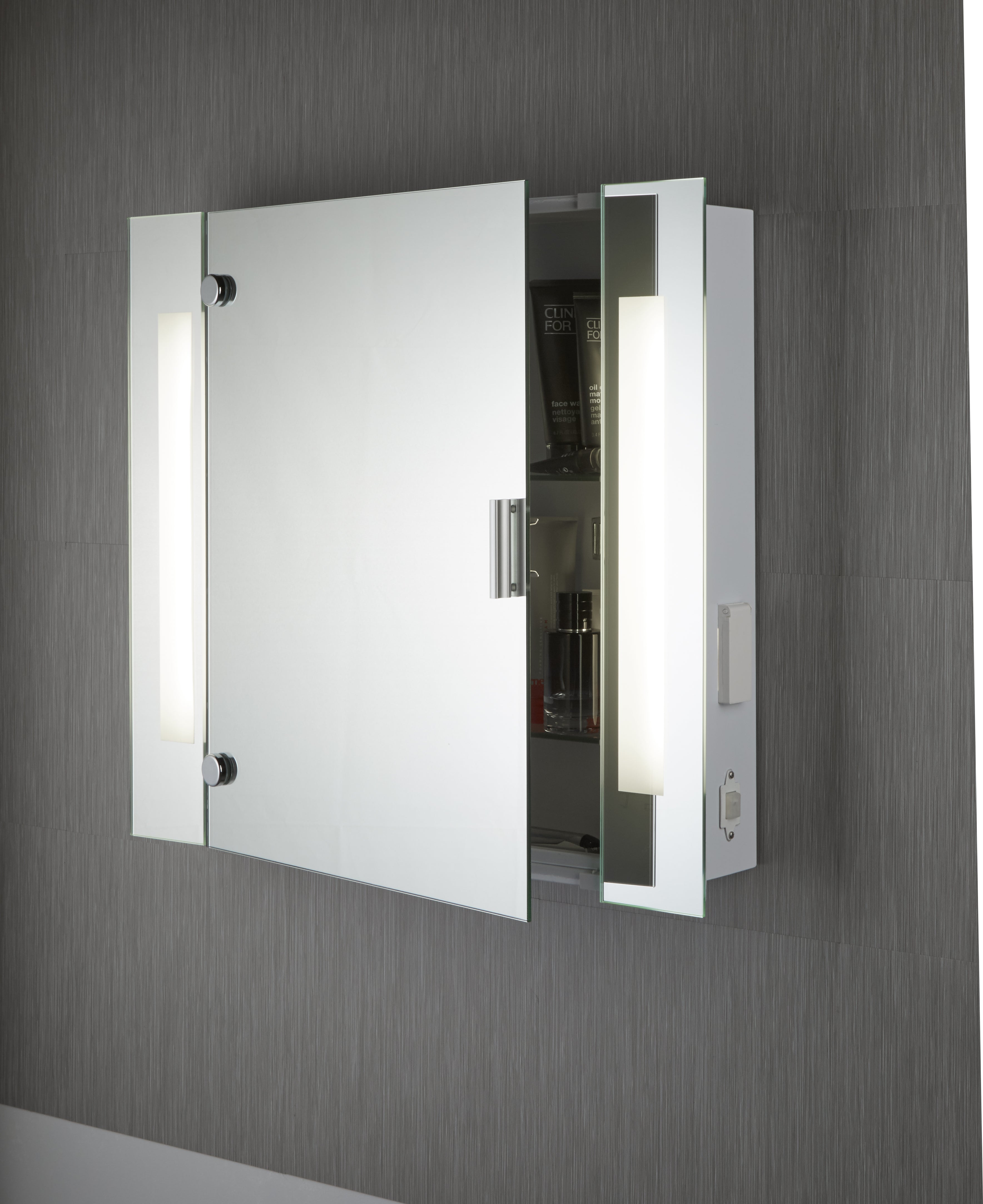Searchlight Barmouth Bathroom Mirror Light - Illuminated Mirror Glass Cabinet - 2 Light Shaver Socket IP44