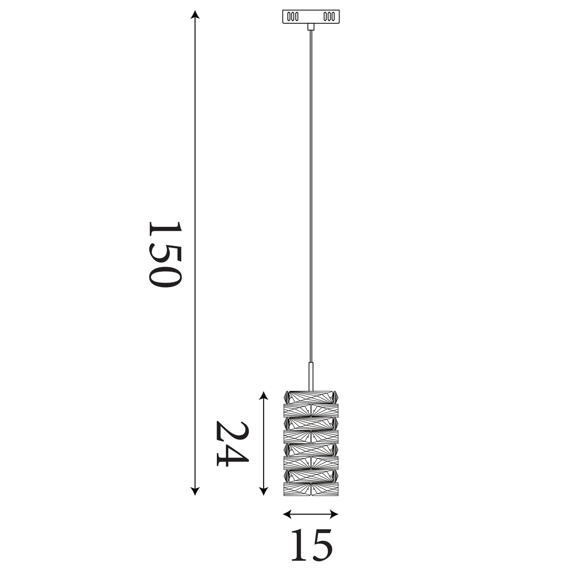 Searchlight Modena LED Pendant technical line drawing showing 150cm total drop, 24cm shade height and 15cm shade width