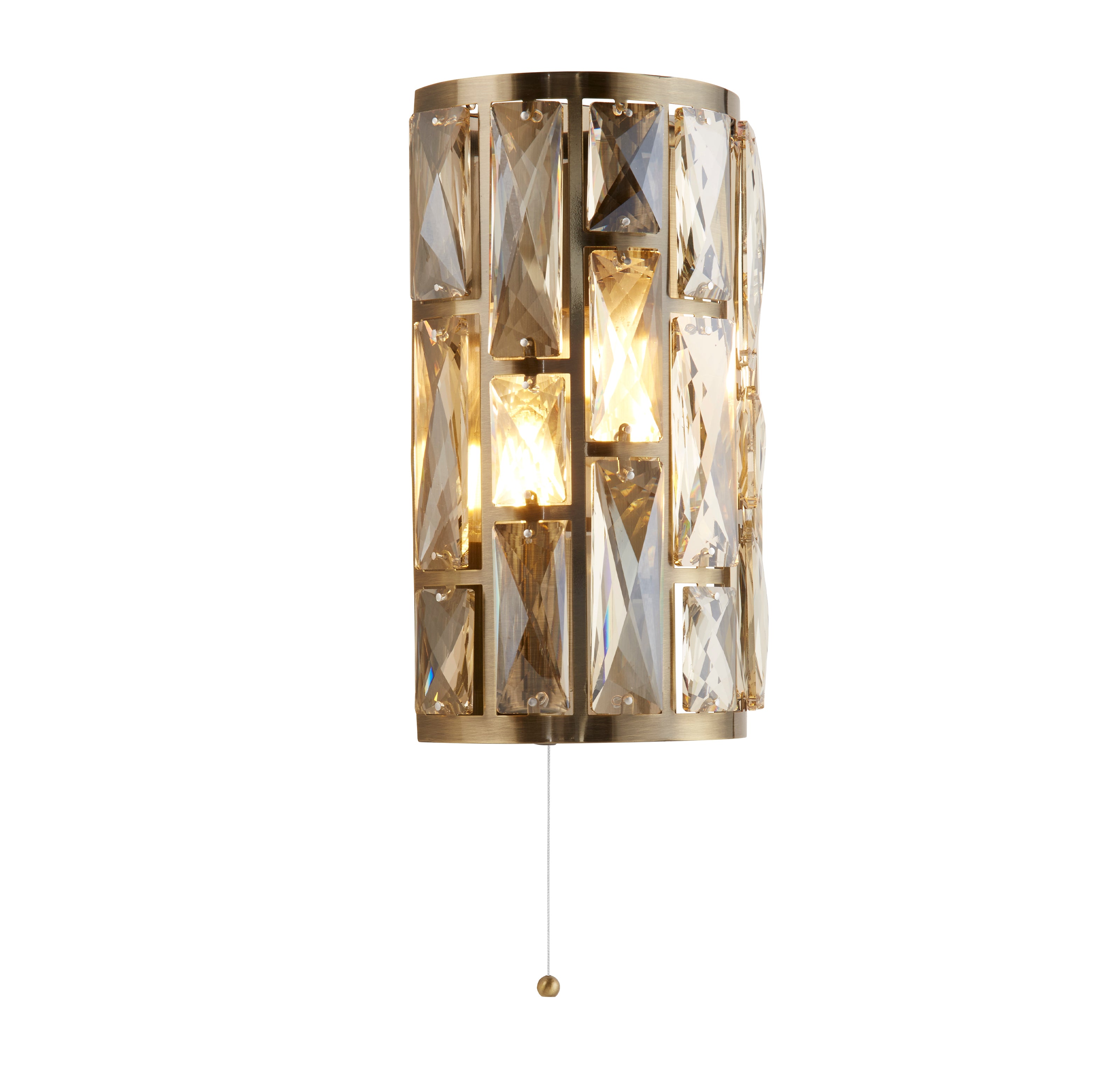 Searchlight Becket 2 Light Wall Light - Antique Brass & Champagne Glass