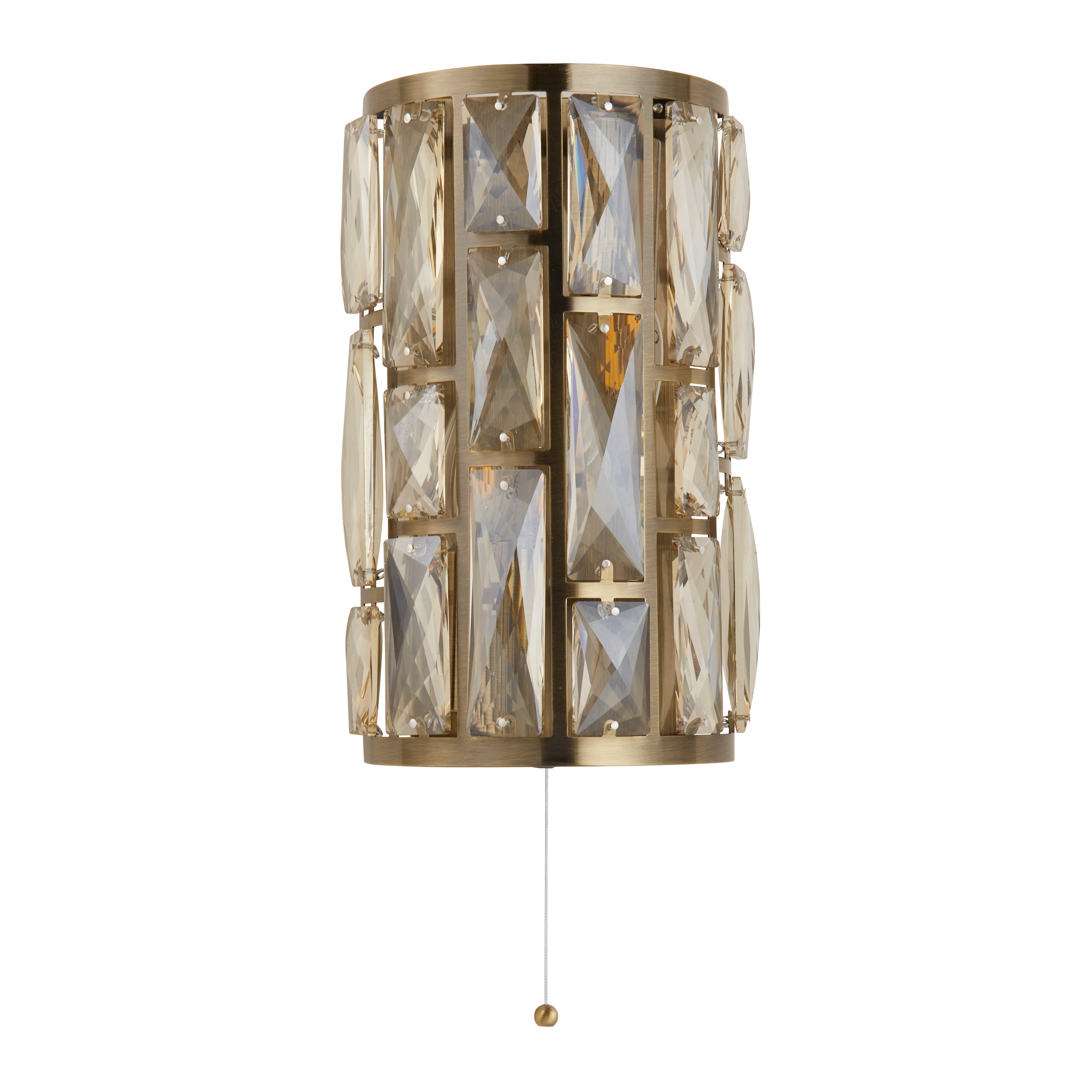 Searchlight Becket 2 Light Wall Light - Antique Brass & Champagne Glass