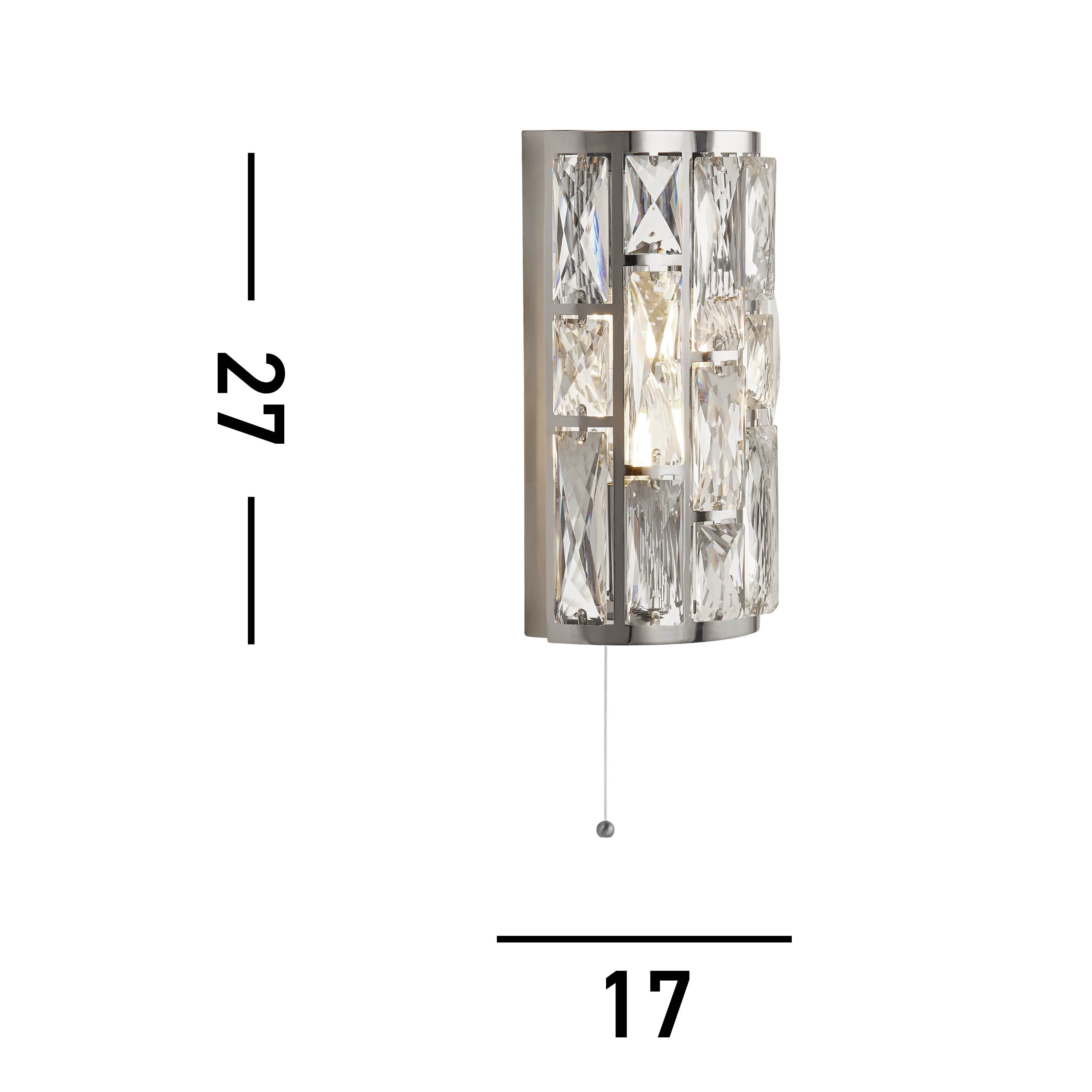 Searchlight Becket 2 Light Wall Light - Chrome & Crystal Glass