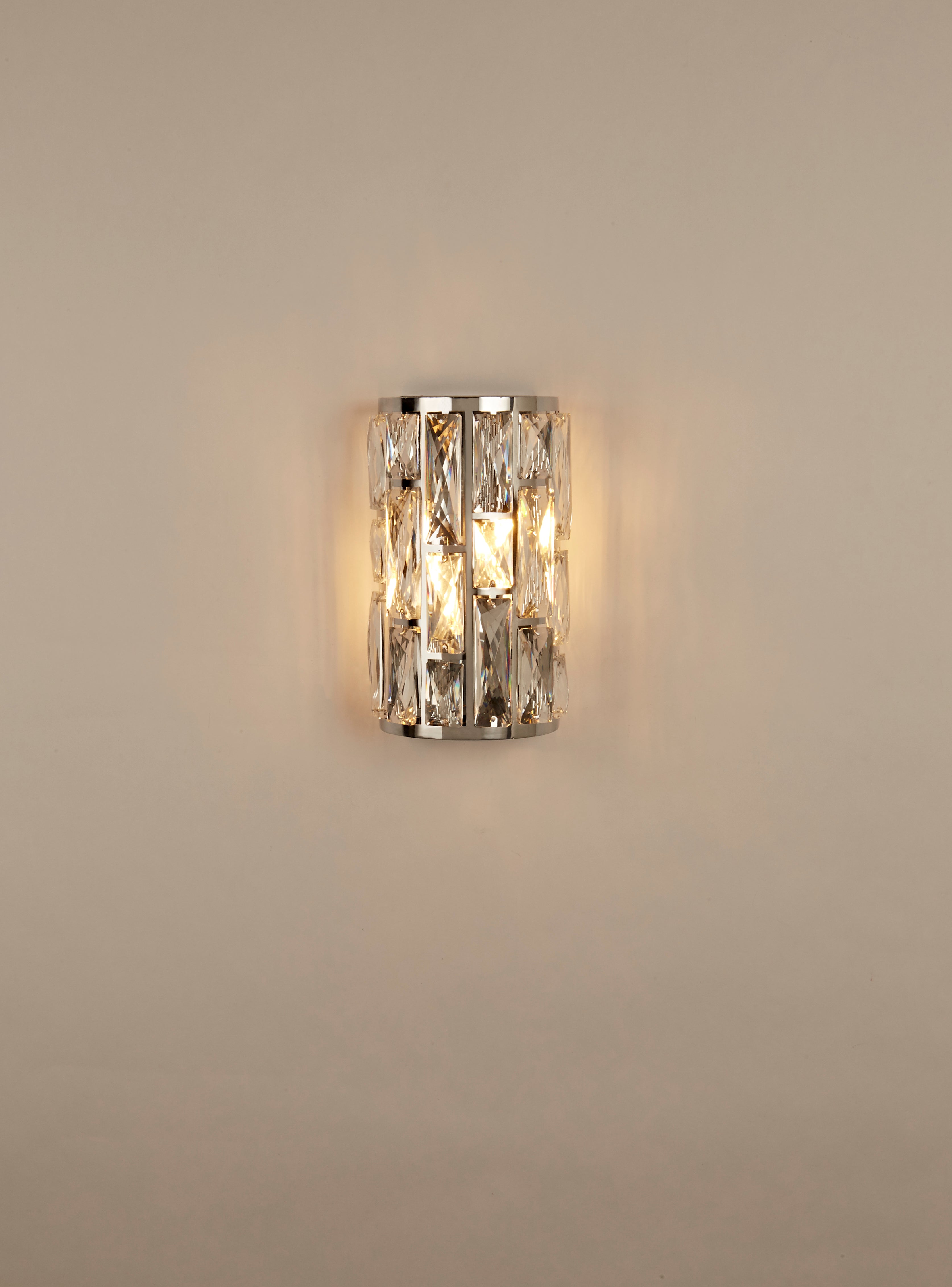 Searchlight Becket 2 Light Wall Light - Chrome & Crystal Glass
