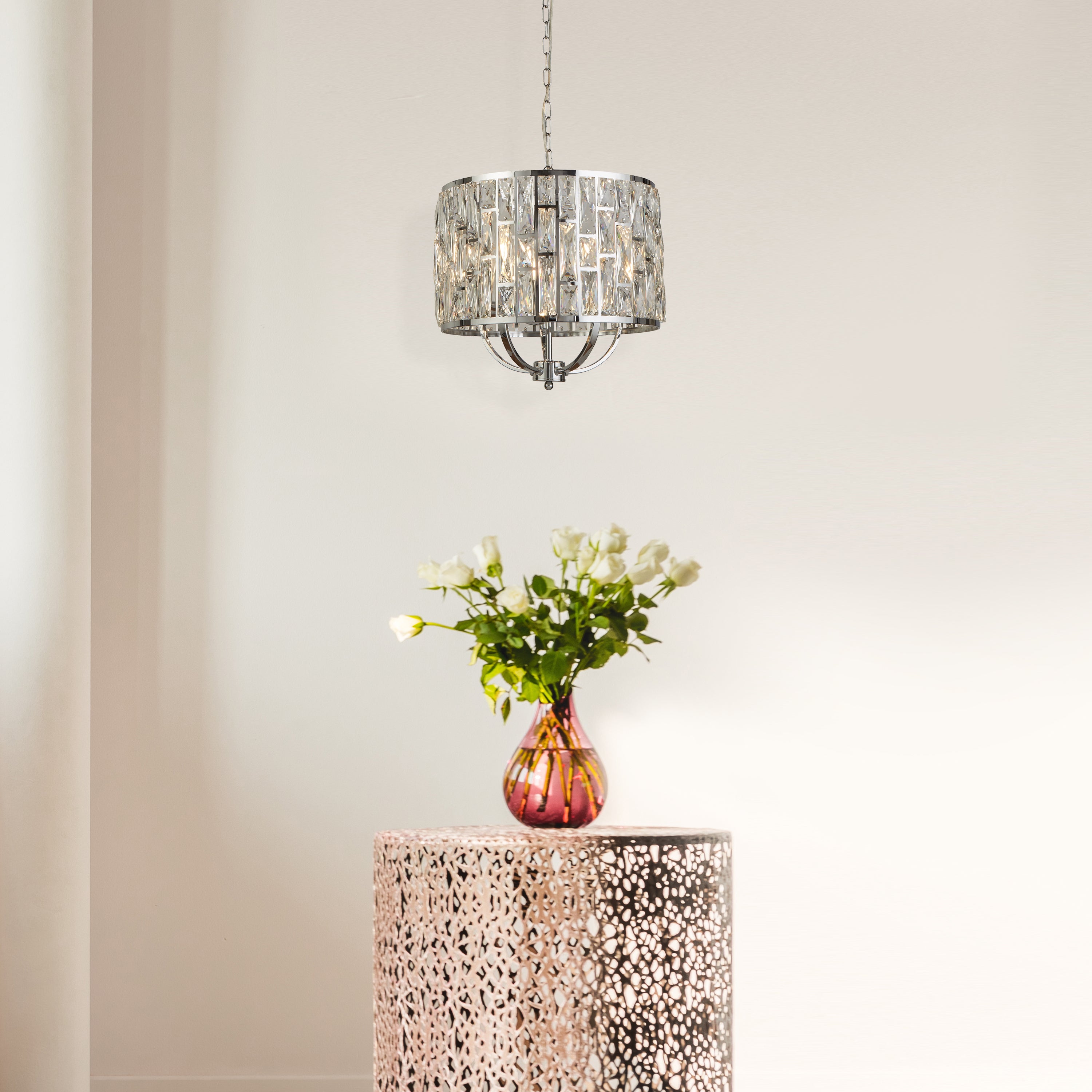 Searchlight Becket 5 Light Ceiling Pendant - Chrome & Crystal Glass