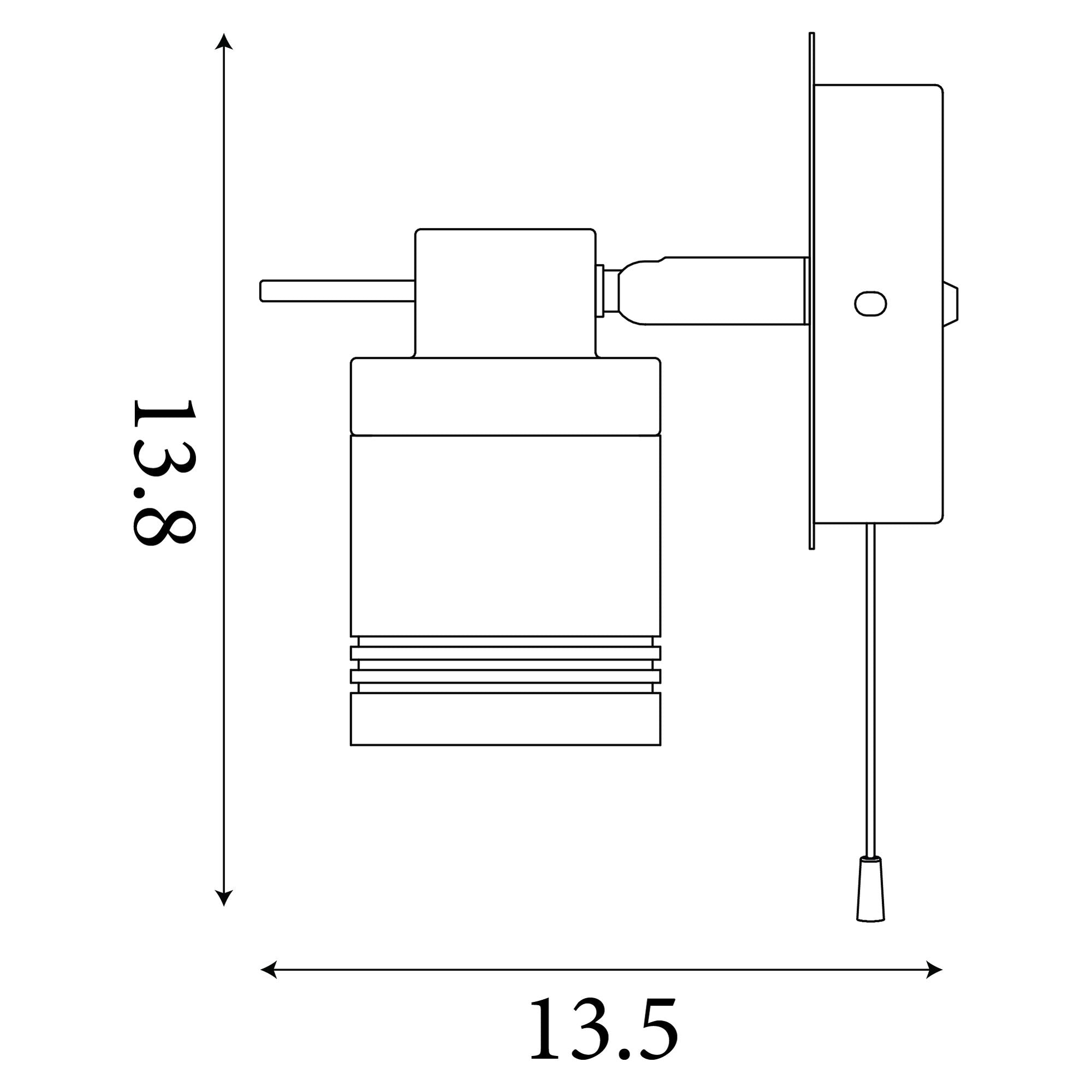 Technical dimension drawing of the Samson spotlight showing height and projection measurements
