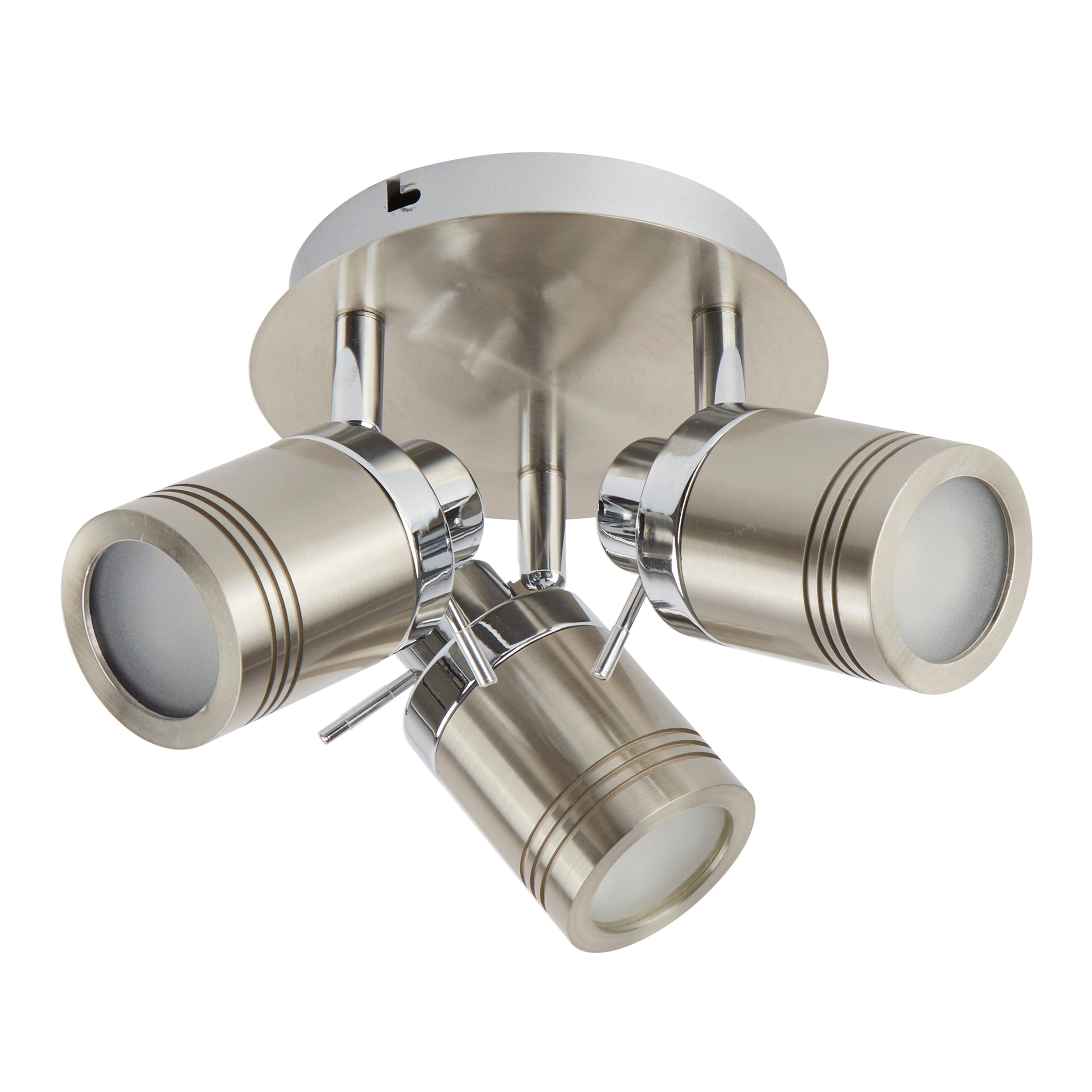 Searchlight Saker 3 Light IP44 Bathroom Spot Plate, Satin Silver