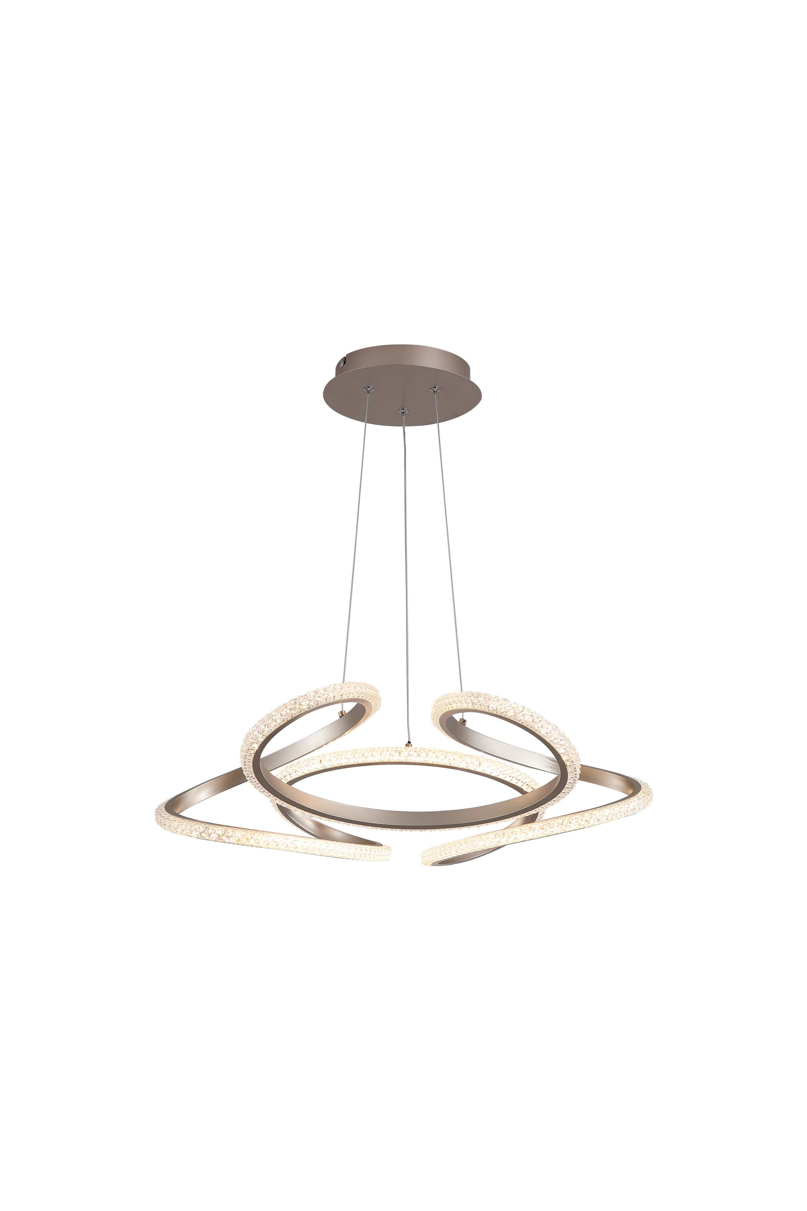 Searchlight Doodle LED Pendant in champagne, studio shot on a white background showing the looped scribble design unlit from the front