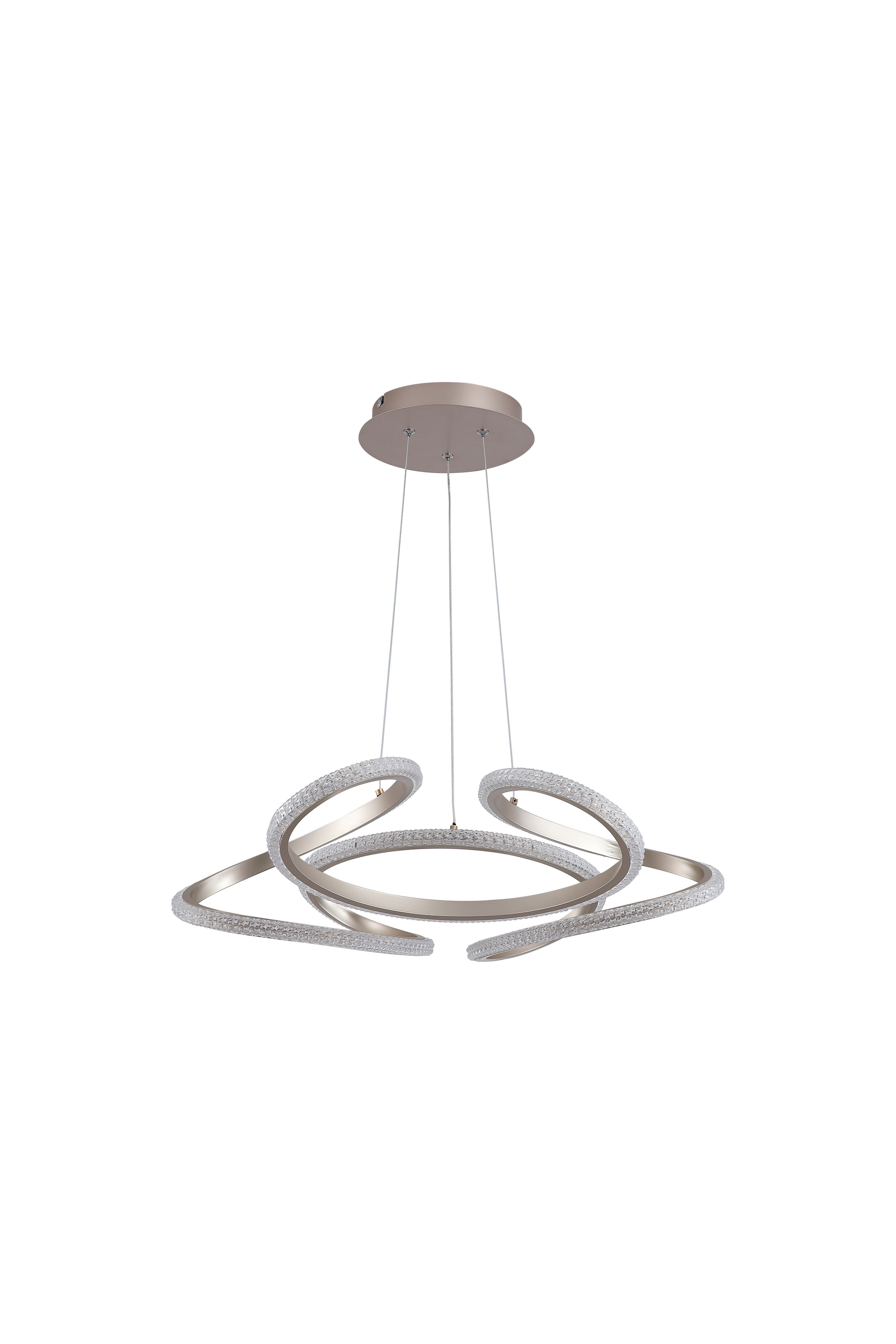 Searchlight Doodle LED Pendant in champagne, studio shot on a white background showing the looped scribble design from a slightly different angle, unlit