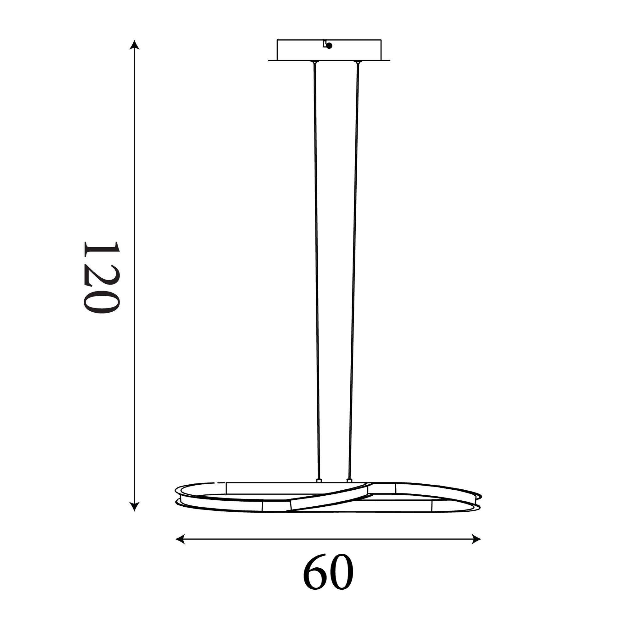Technical line drawing of the Doodle LED Pendant showing a 60cm width and 120cm maximum height