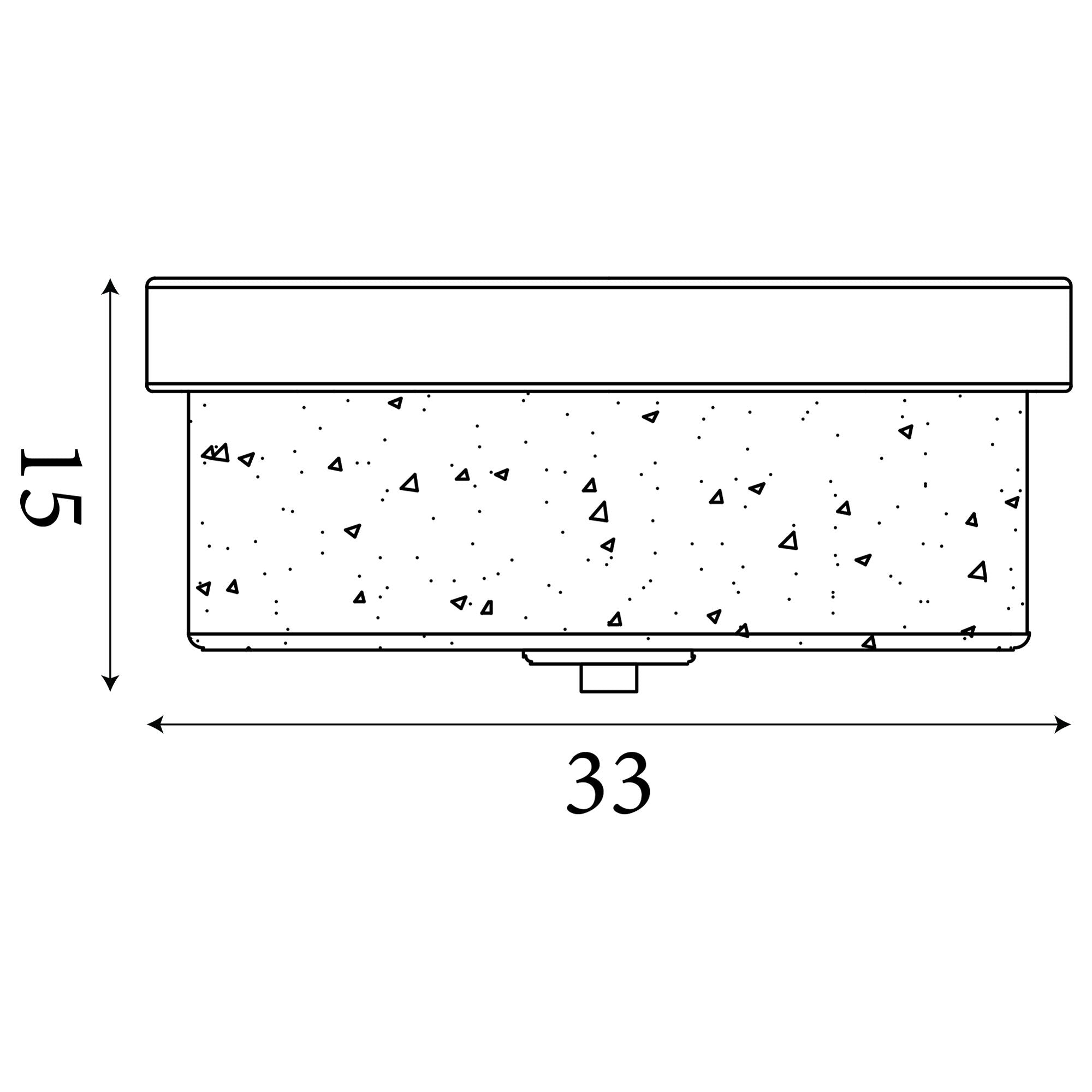 Technical line drawing of the Searchlight Preston 2 light flush ceiling light, showing dimensions of 33cm diameter and 15cm height