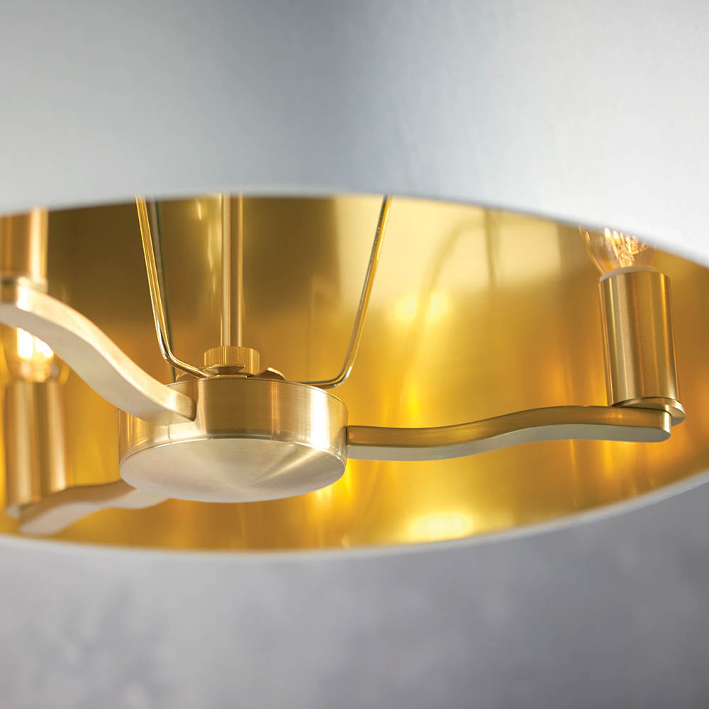 Endon Harvey 3 Light Pendant - Brushed Gold & Vintage White Faux Silk