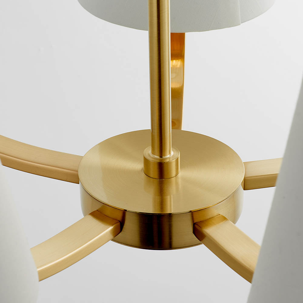 Endon Harvey 5 Light Pendant - Brushed Gold & Vintage White Faux Silk