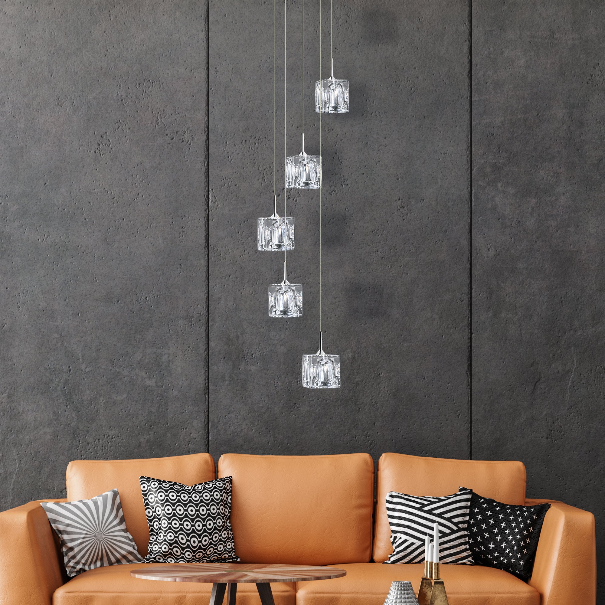 Searchlight Imrie LED - 5 Light Multi - Drop, Clear Glass Shades, Chrome