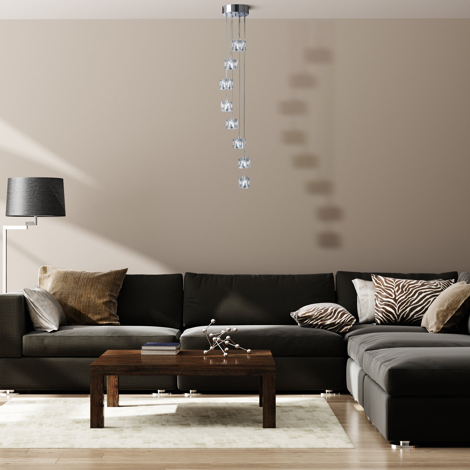 Searchlight Imrie 8 Light Multi-Drop Pendant - Chrome & Glass