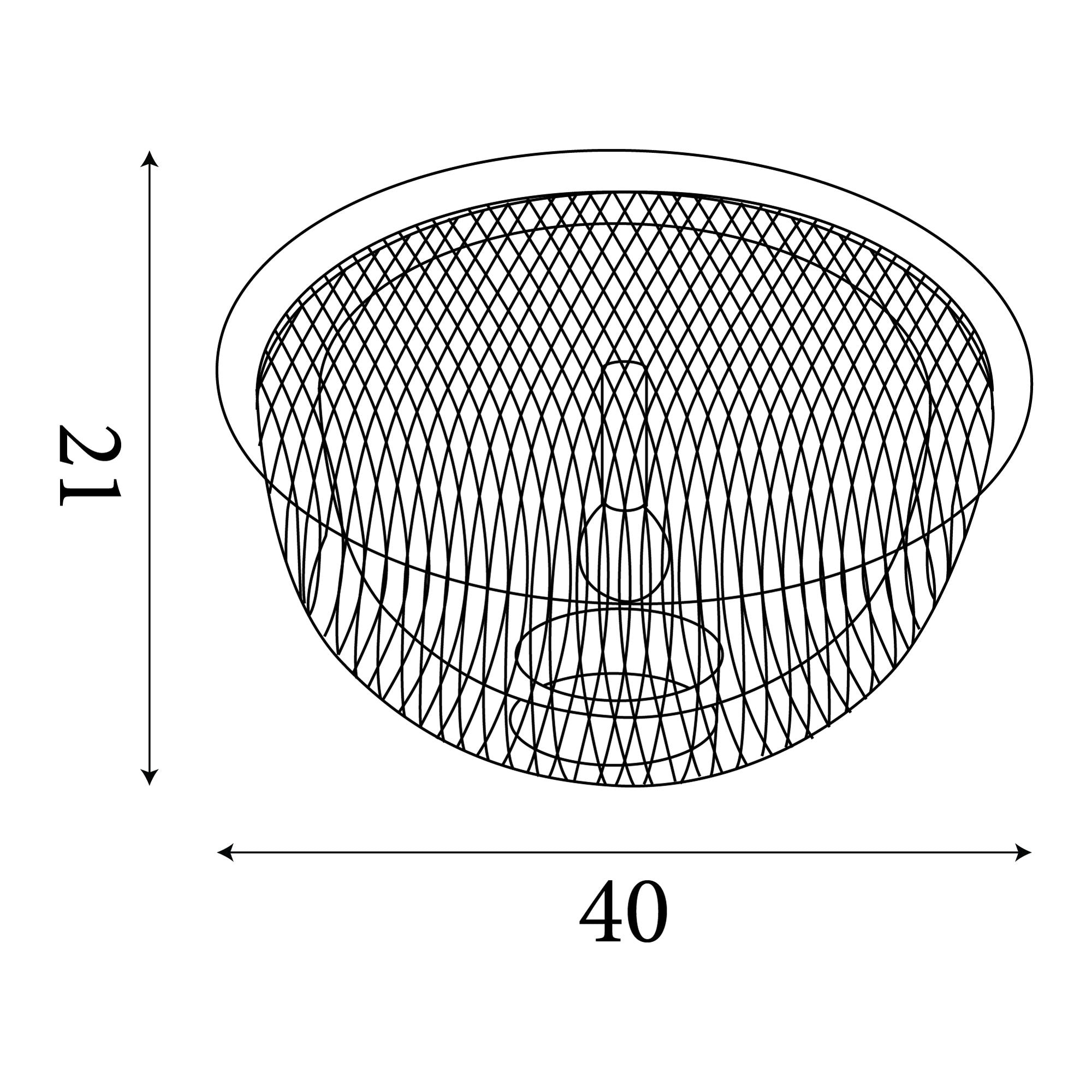 Line drawing of the Honeycomb flush ceiling light showing dimensions of 40cm wide and 21cm high