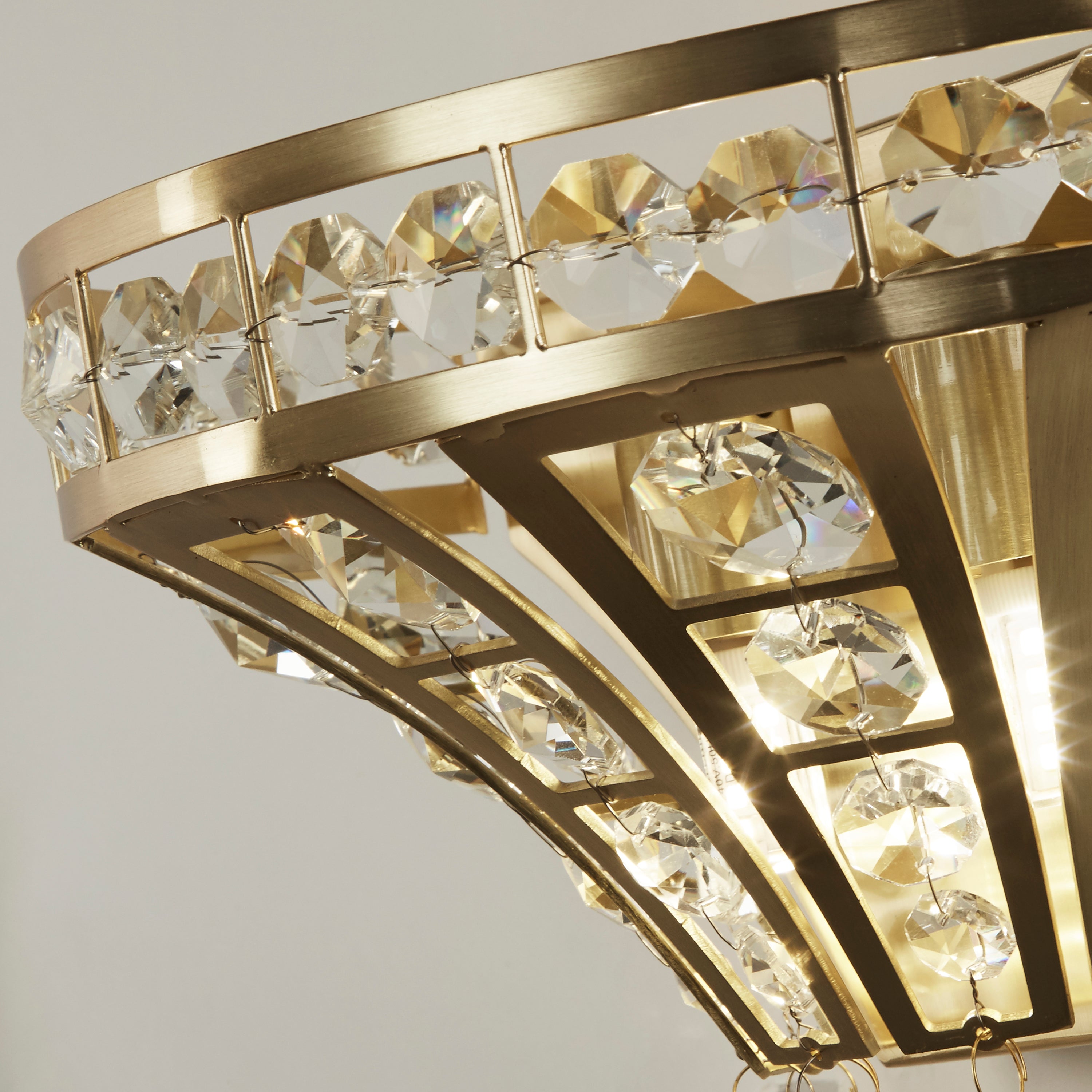 Searchlight Gardeners 2 Light Wall Light - Satin Brass & Clear Crystal