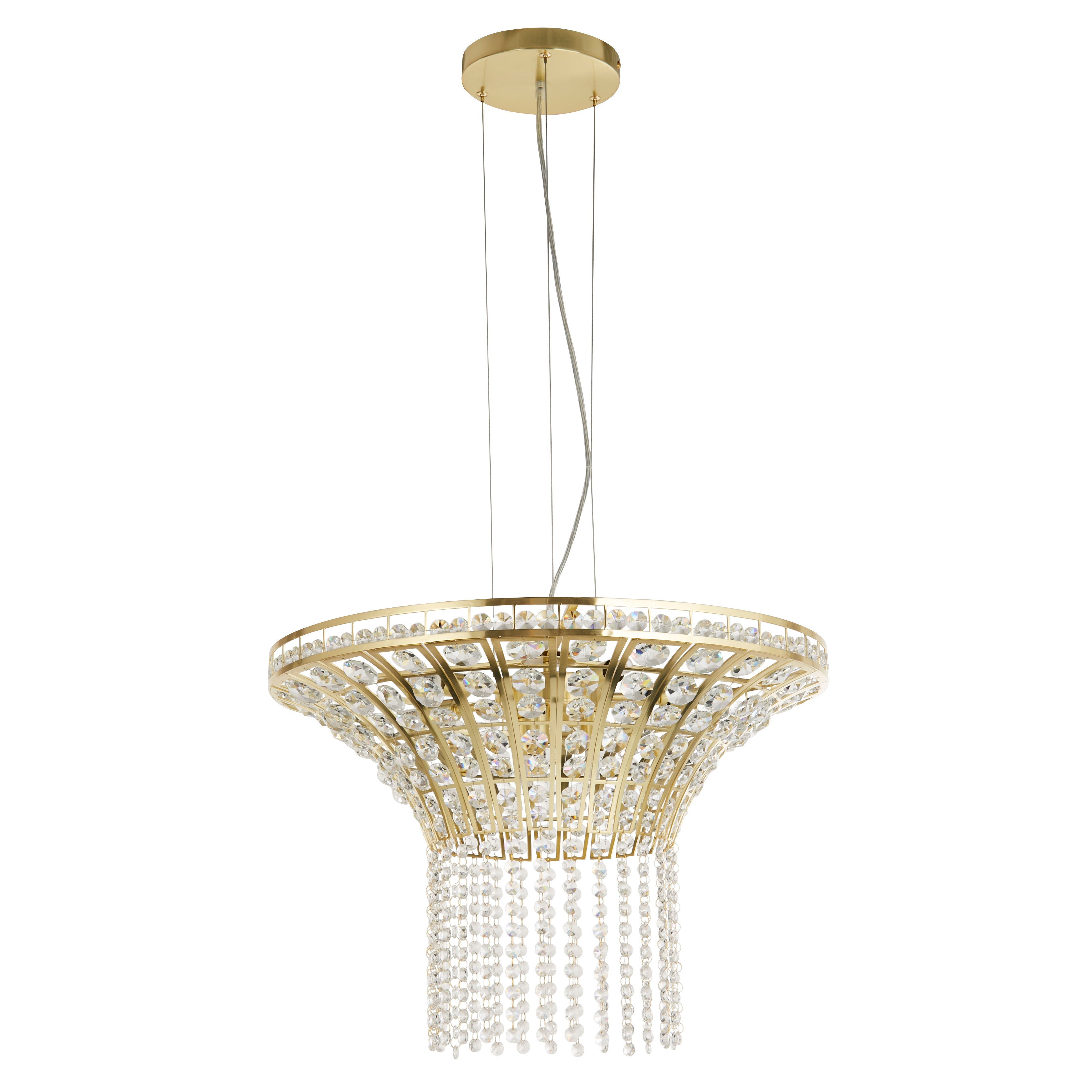 Searchlight Gardeners 8 Light Round Pendant - Satin Brass & Clear Crystal