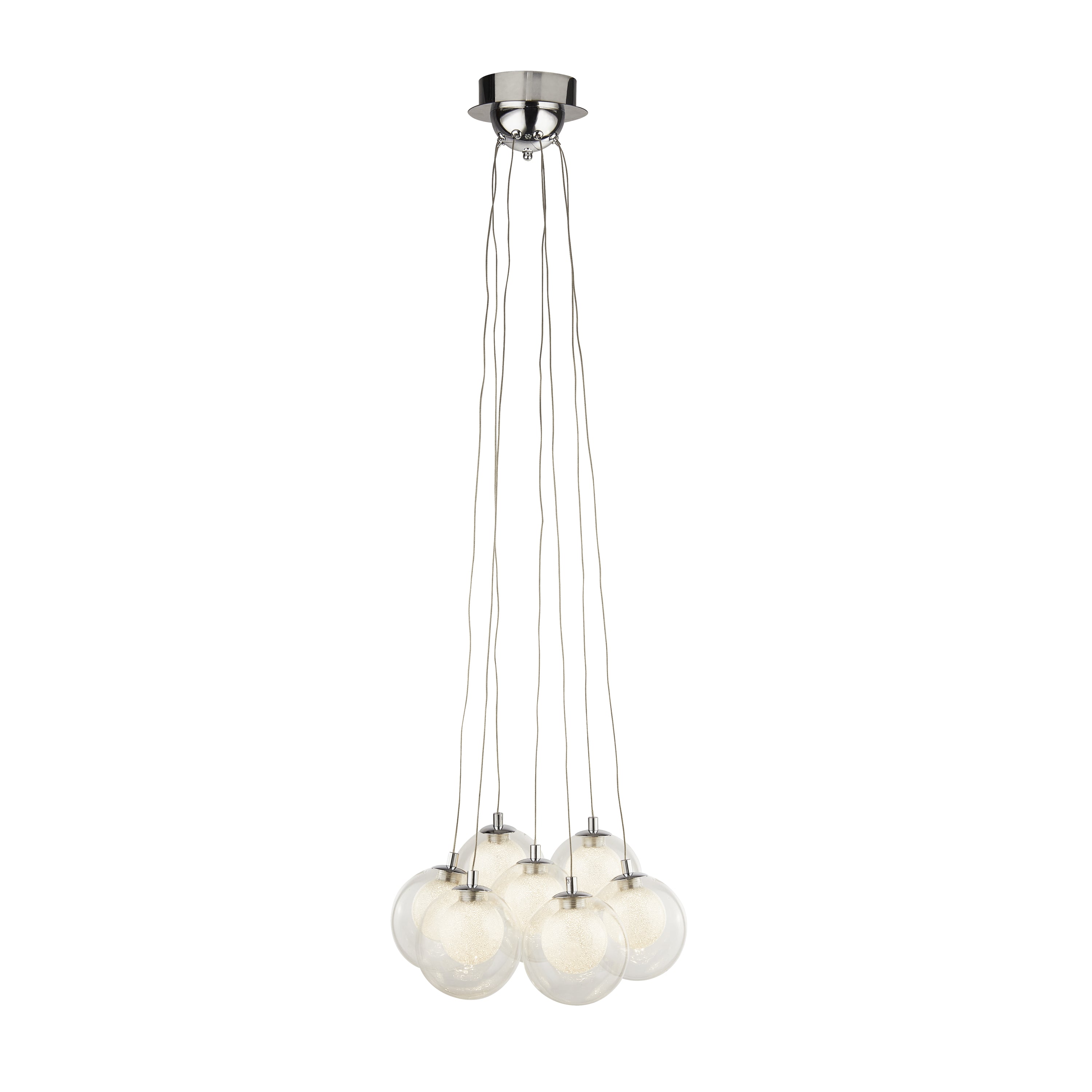 Searchlight Caryl LED 7 Light Pendant - Chrome, Clear Glass & Crystal Sand