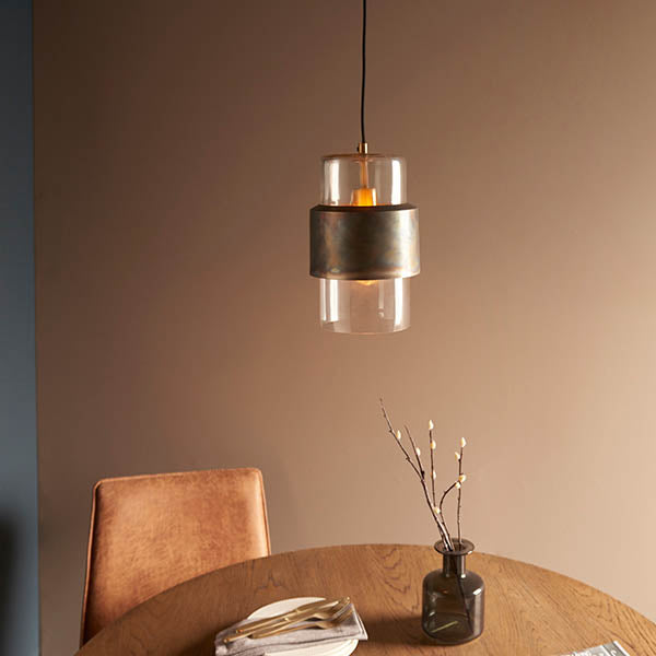 Utopia Swirl Single Pendant - Bronze Patina With Clear Glass
