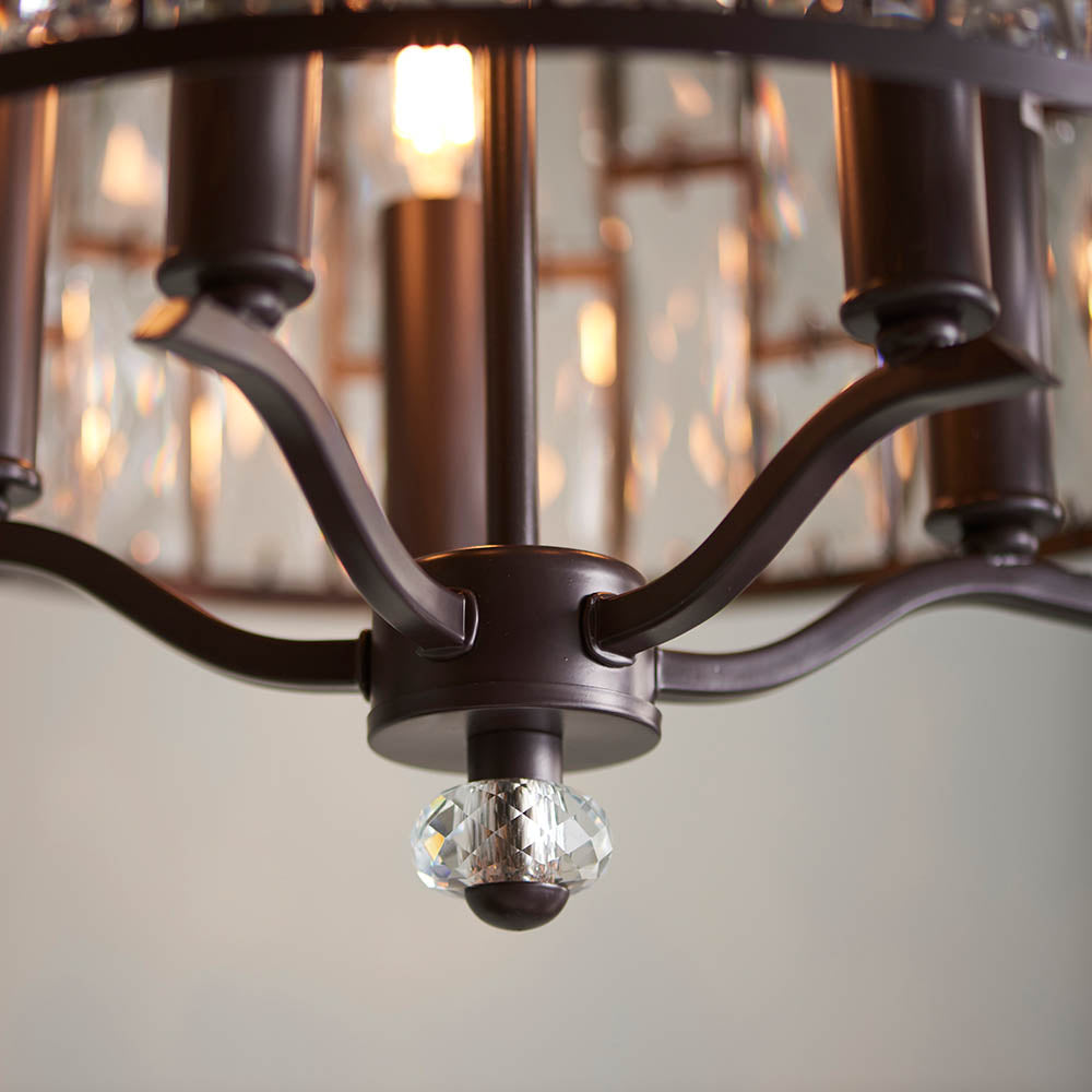 Endon Belle 5 Light Pendant - Dark Bronze & Clear Crystal Glass