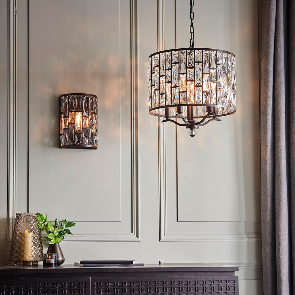 Endon Belle 5 Light Pendant - Dark Bronze & Clear Crystal Glass