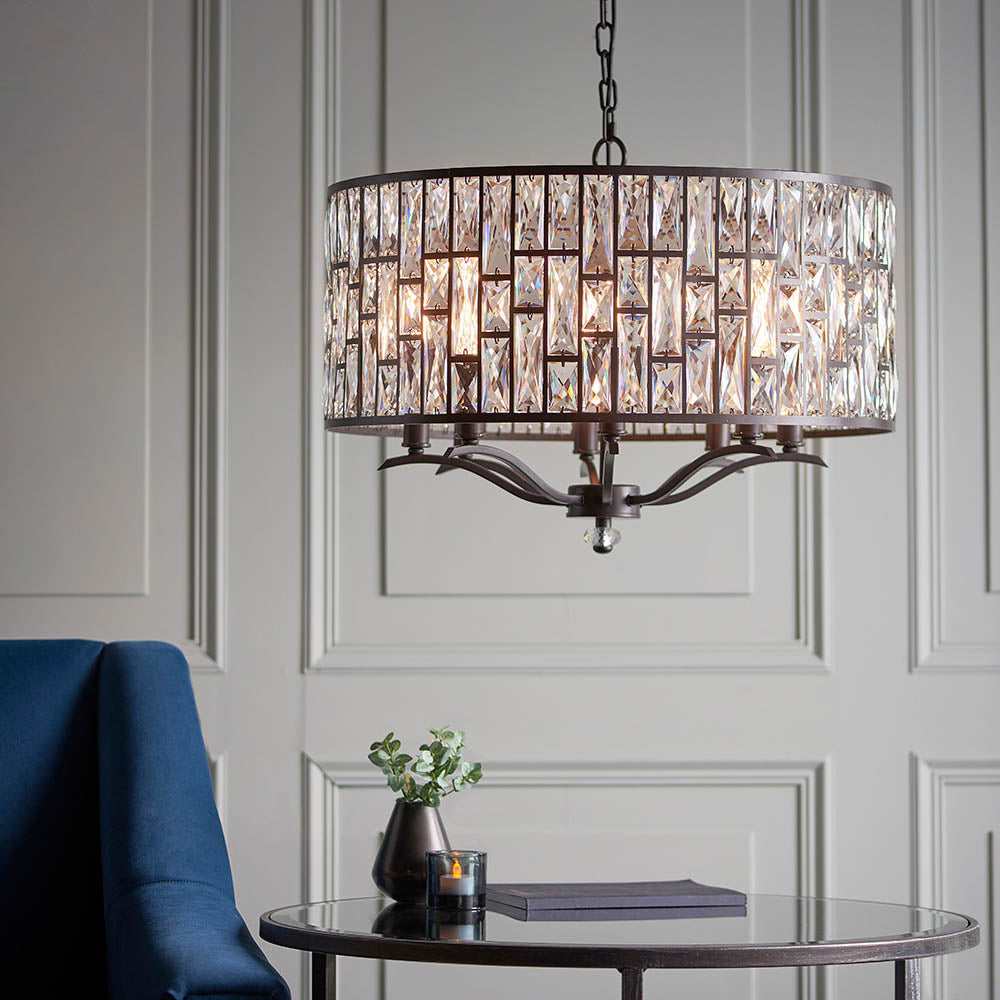 Endon Belle 8 Light Pendant - Dark Bronze & Clear Crystal Glass
